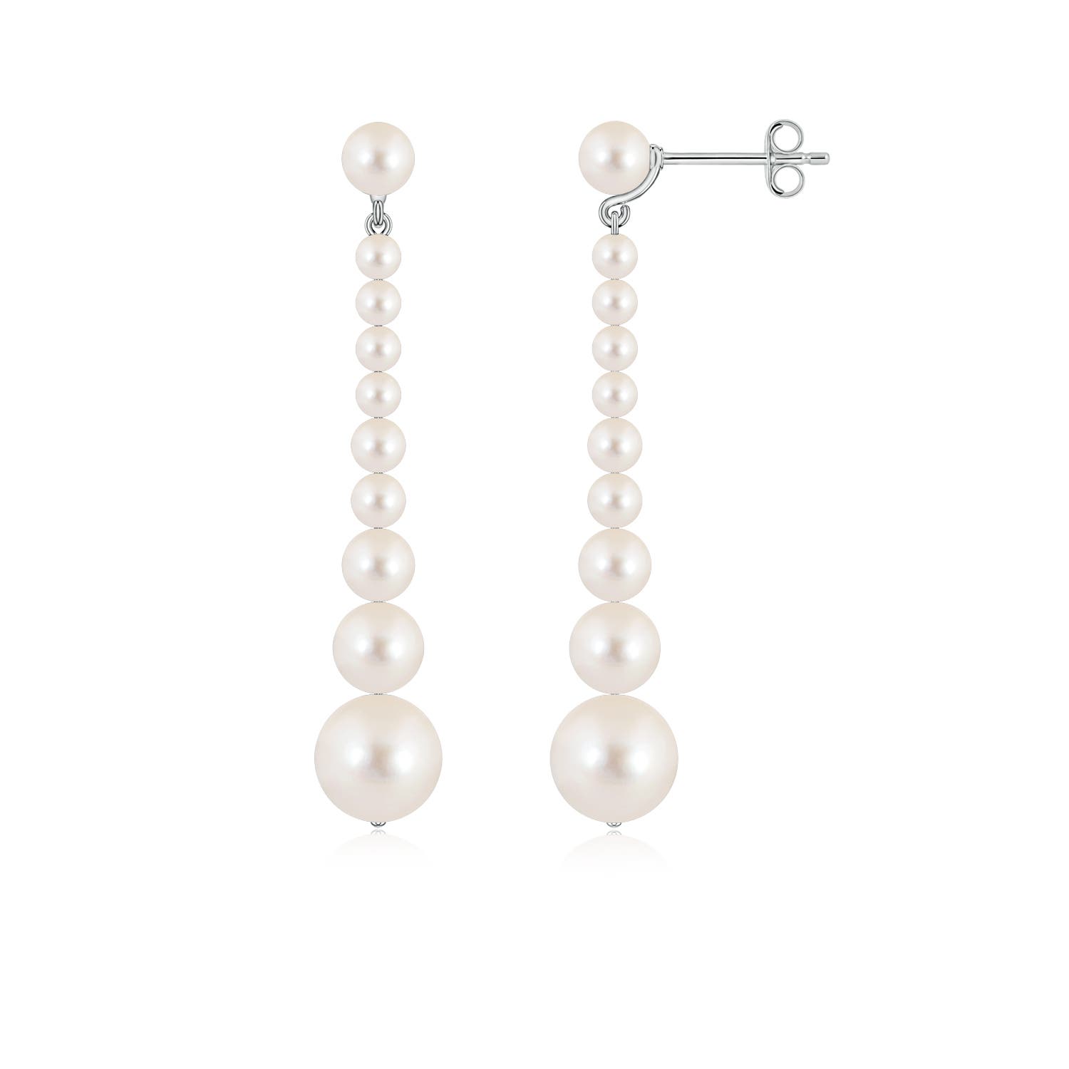 7mm AAAA Graduated Freshwater Pearl Long Dangle Earrings in White Gold