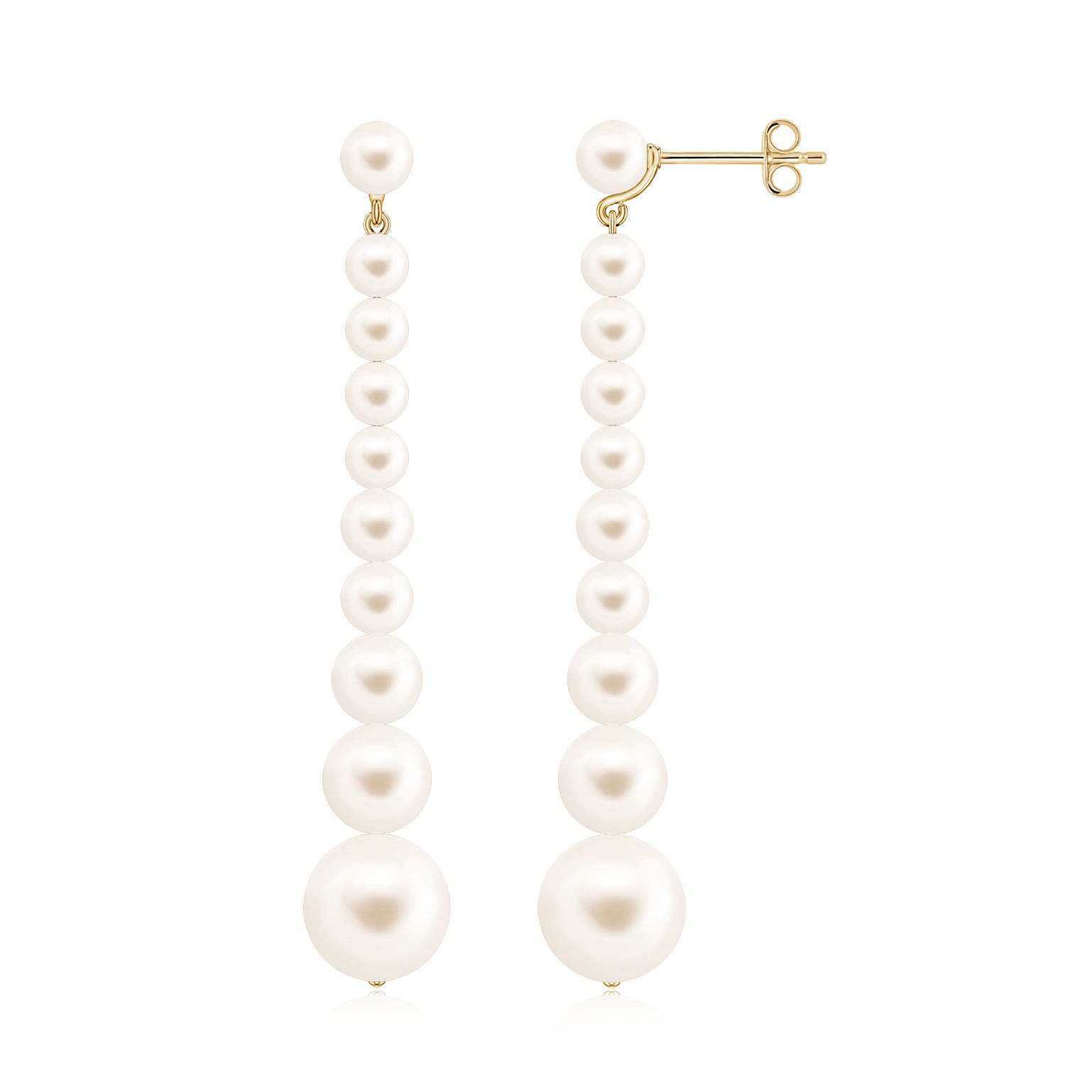 8mm AAA Graduated Freshwater Pearl Long Dangle Earrings in Yellow Gold