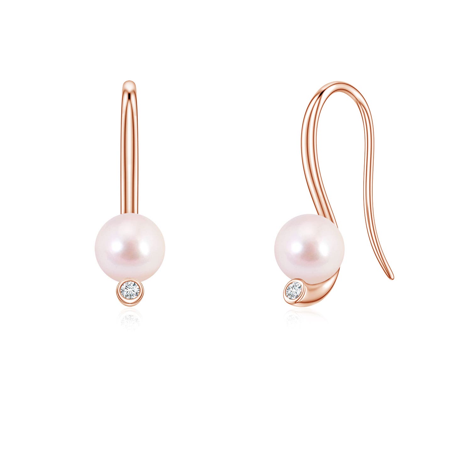 5mm AAAA Akoya Pearl Ear Wire Earrings in Rose Gold