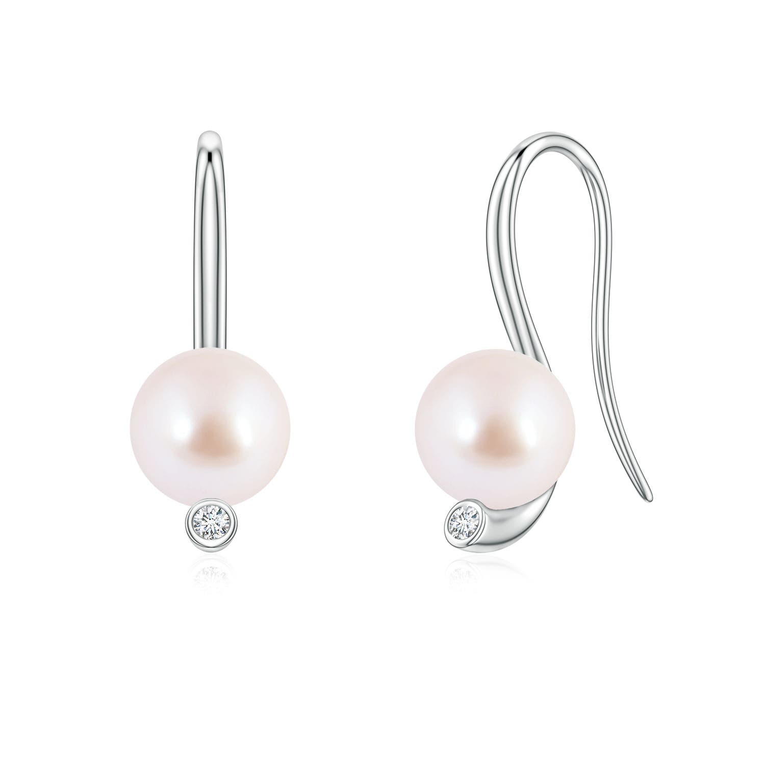 7mm AAA Akoya Pearl Ear Wire Earrings in White Gold