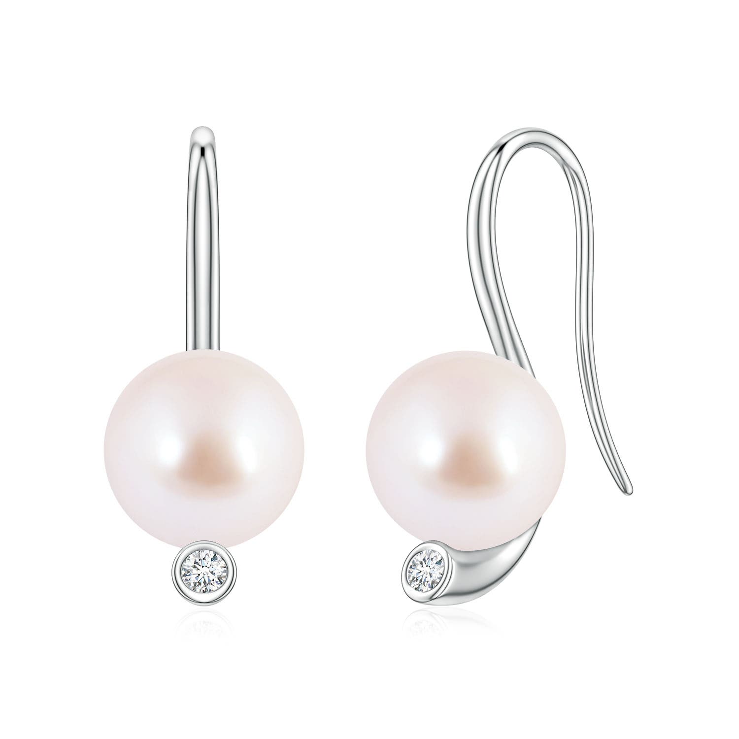 9mm AAA Akoya Pearl Ear Wire Earrings in White Gold