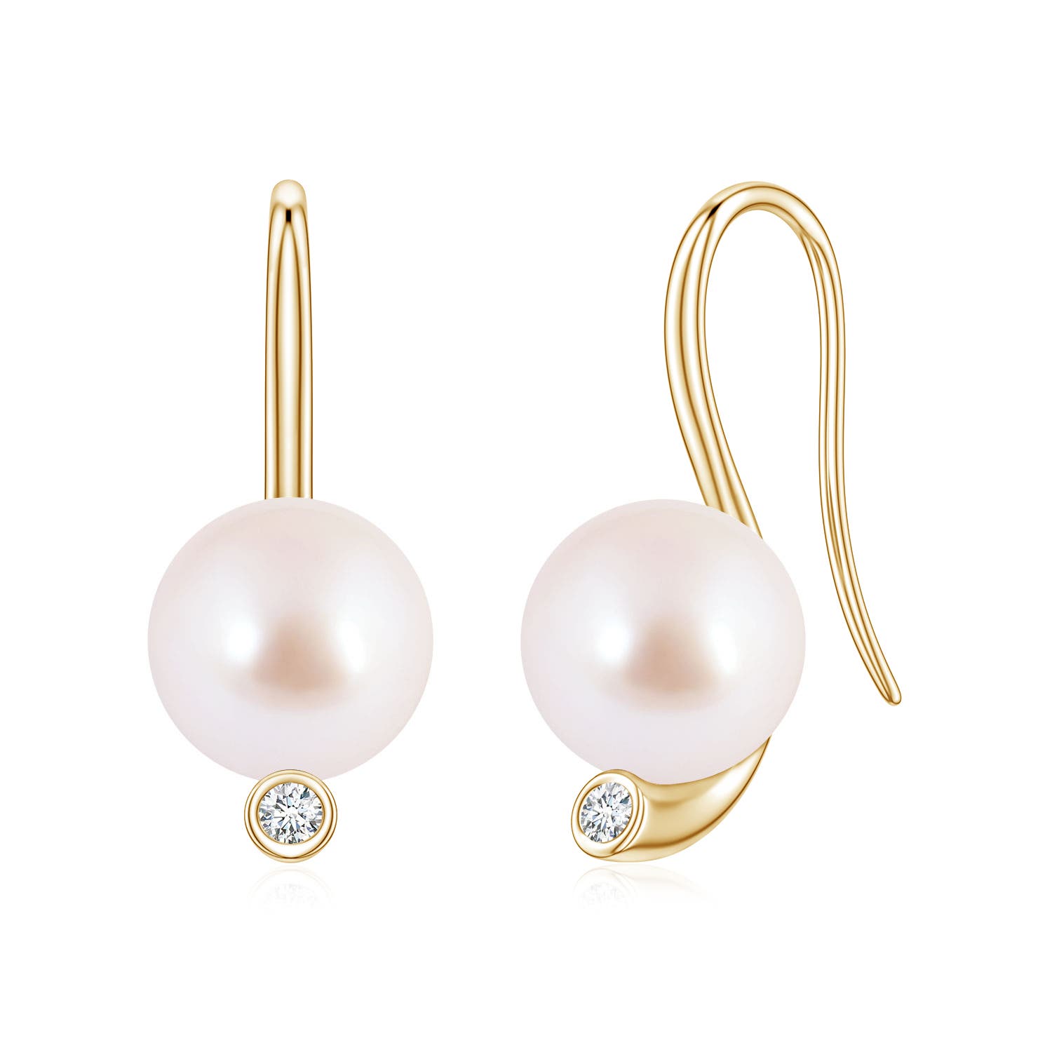 9mm AAA Akoya Pearl Ear Wire Earrings in Yellow Gold