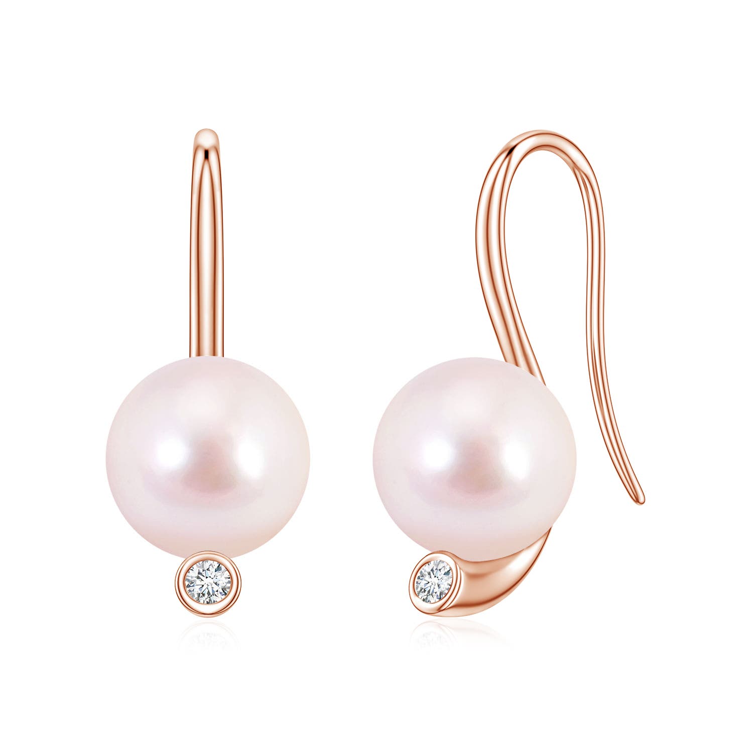 9mm AAAA Akoya Pearl Ear Wire Earrings in Rose Gold