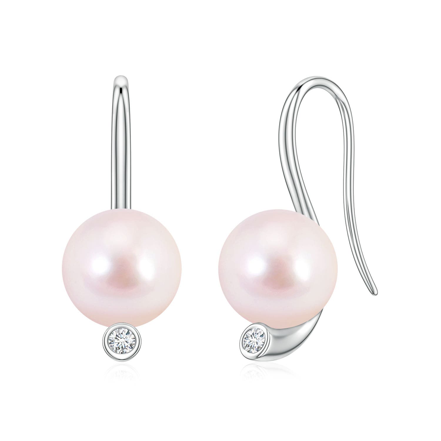 9mm AAAA Akoya Pearl Ear Wire Earrings in White Gold