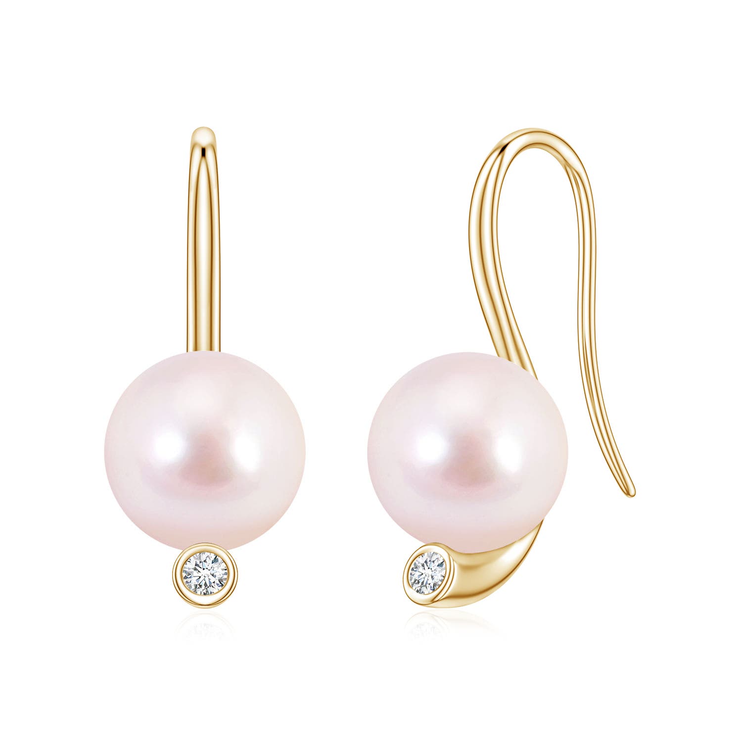 9mm AAAA Akoya Pearl Ear Wire Earrings in Yellow Gold