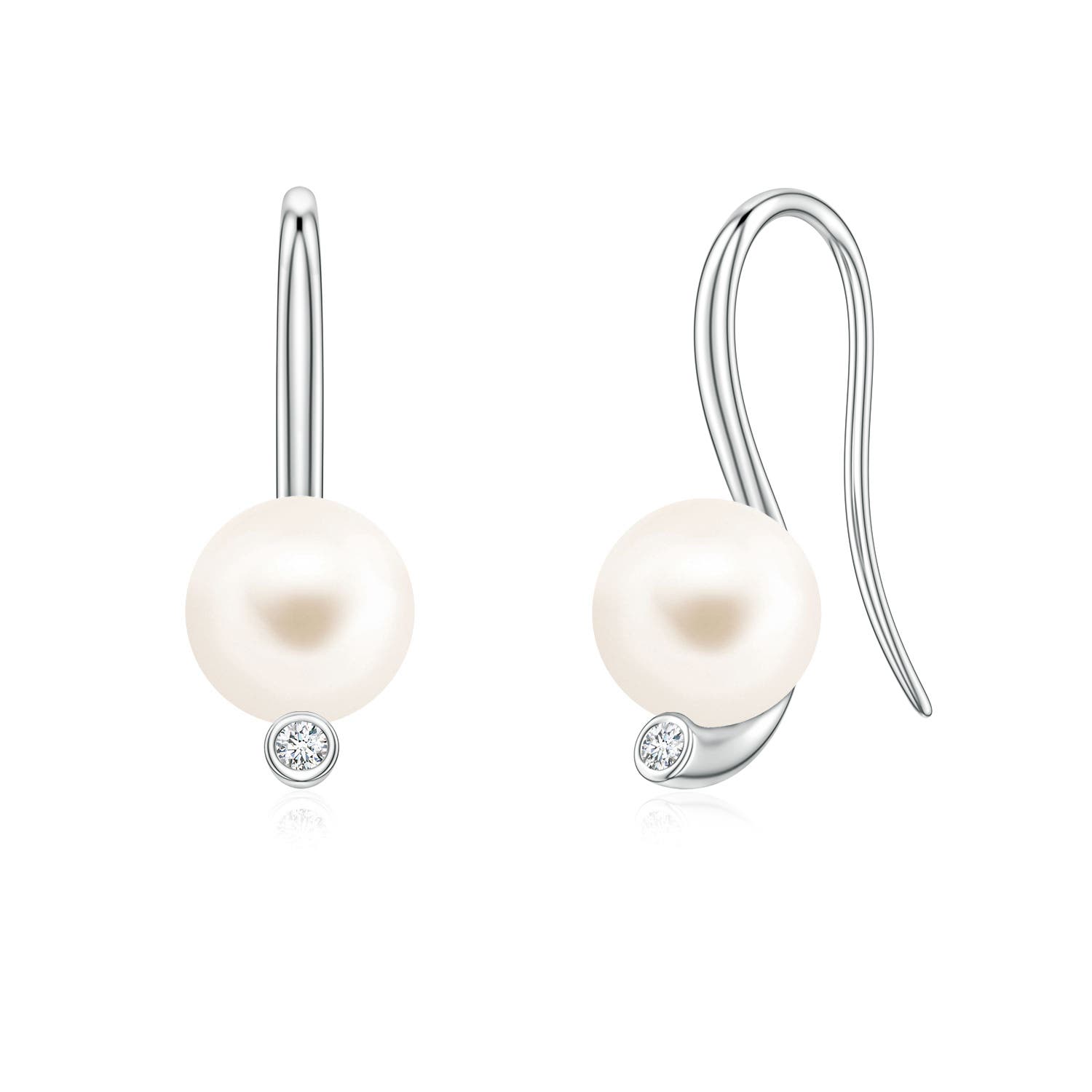 7mm AAA Freshwater Pearl Ear Wire Earrings in White Gold