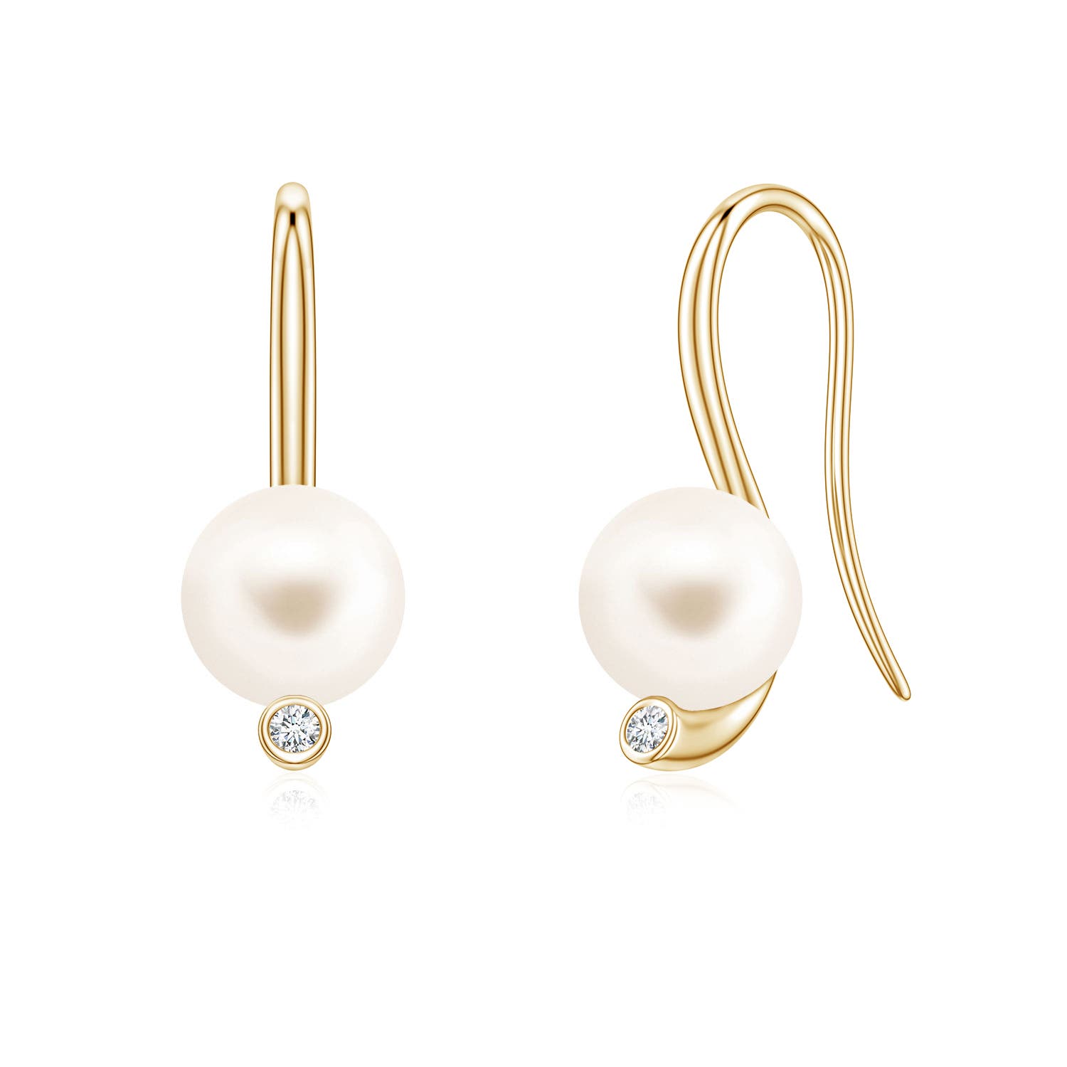 7mm AAA Freshwater Pearl Ear Wire Earrings in Yellow Gold