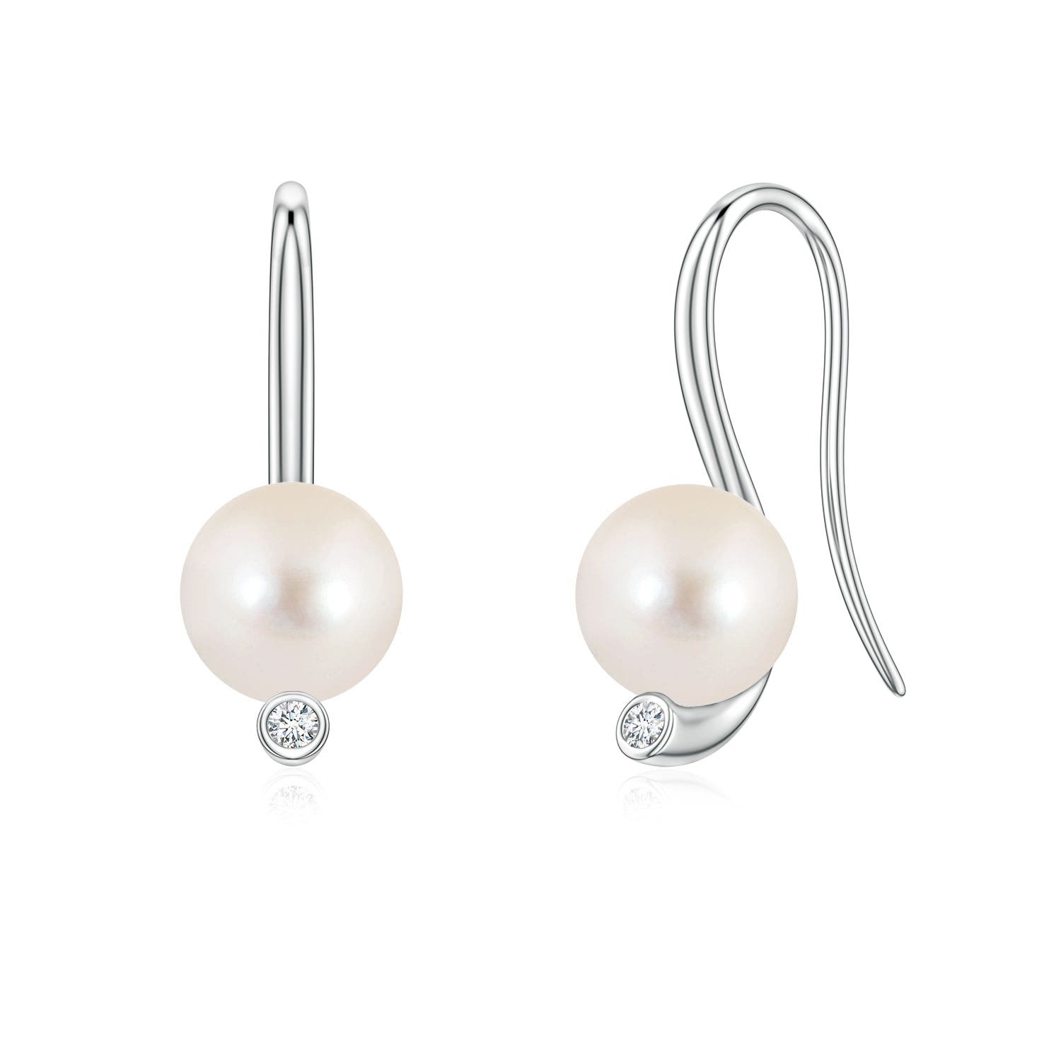 7mm AAAA Freshwater Pearl Ear Wire Earrings in White Gold