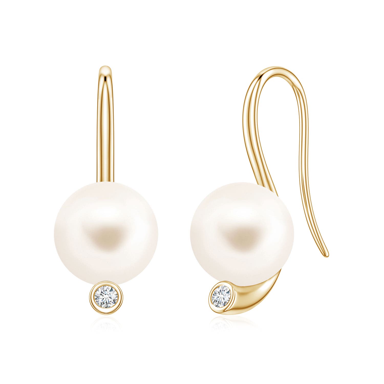 9mm AAA Freshwater Pearl Ear Wire Earrings in 18K Yellow Gold
