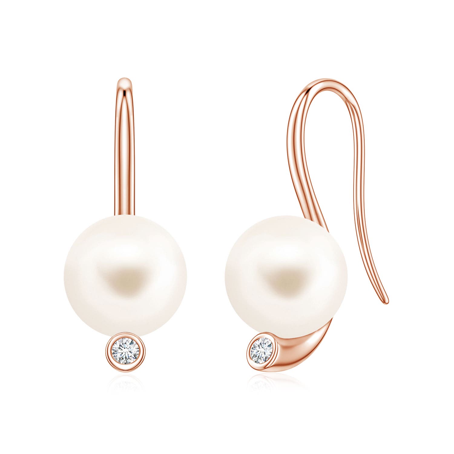 9mm AAA Freshwater Pearl Ear Wire Earrings in Rose Gold