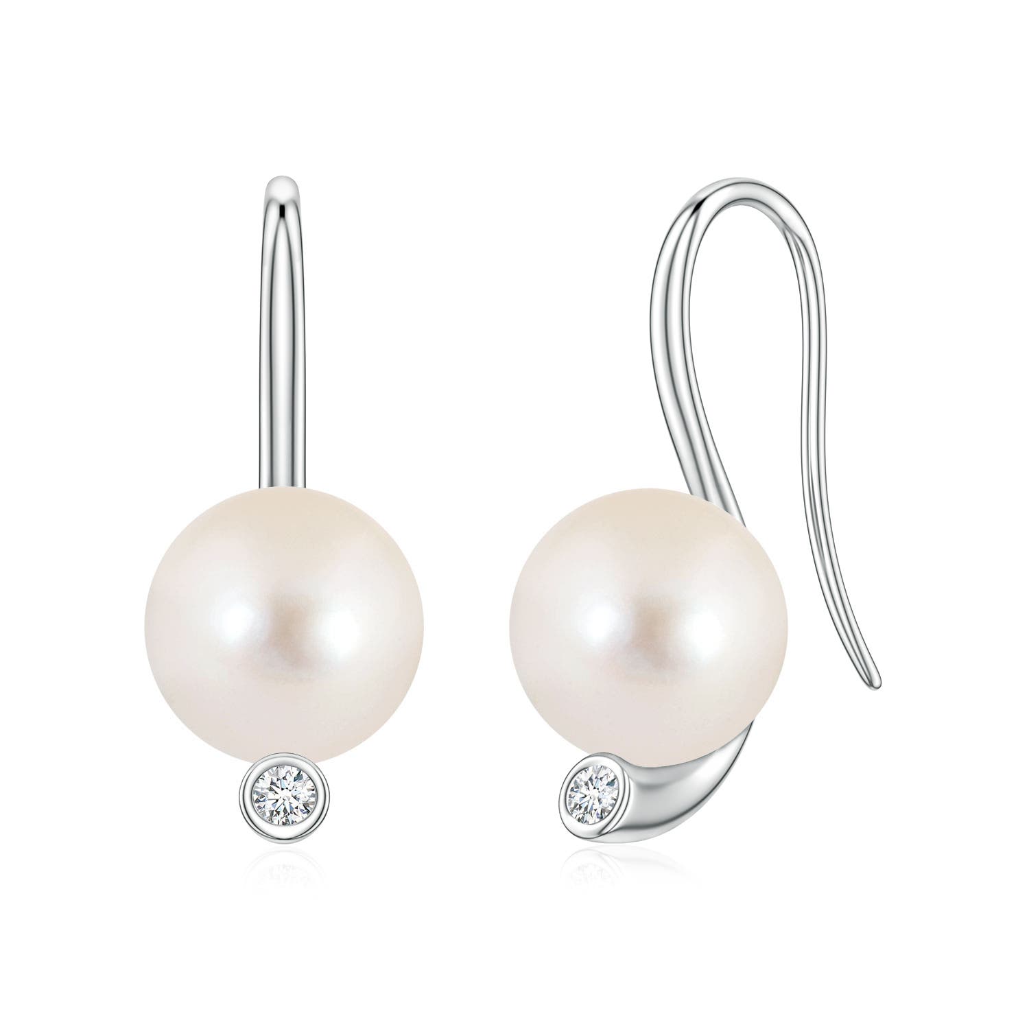9mm AAAA Freshwater Pearl Ear Wire Earrings in 18K White Gold
