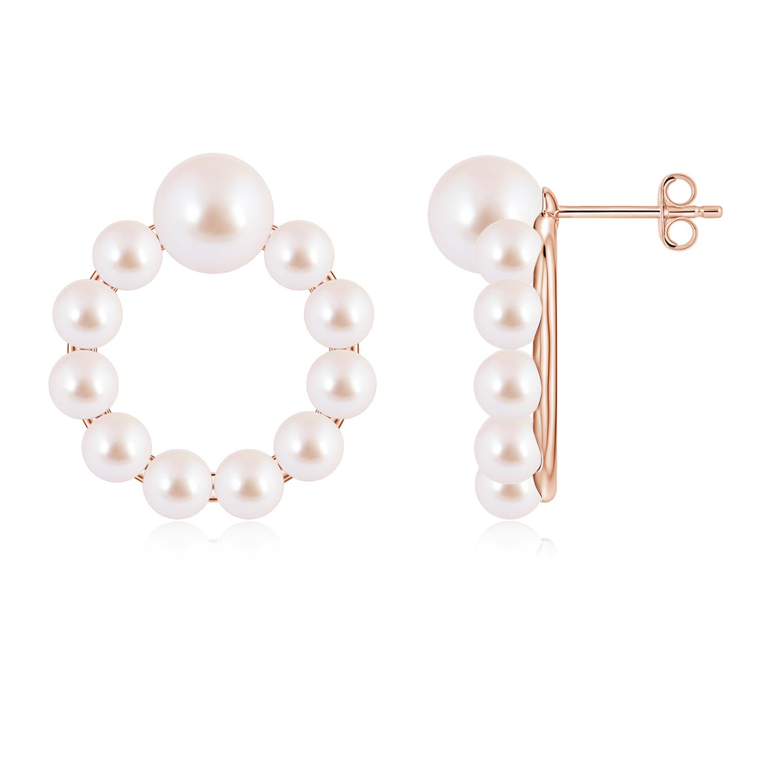 7mm AAA Akoya Pearl Open Circle Stud Earrings in 18K Rose Gold
