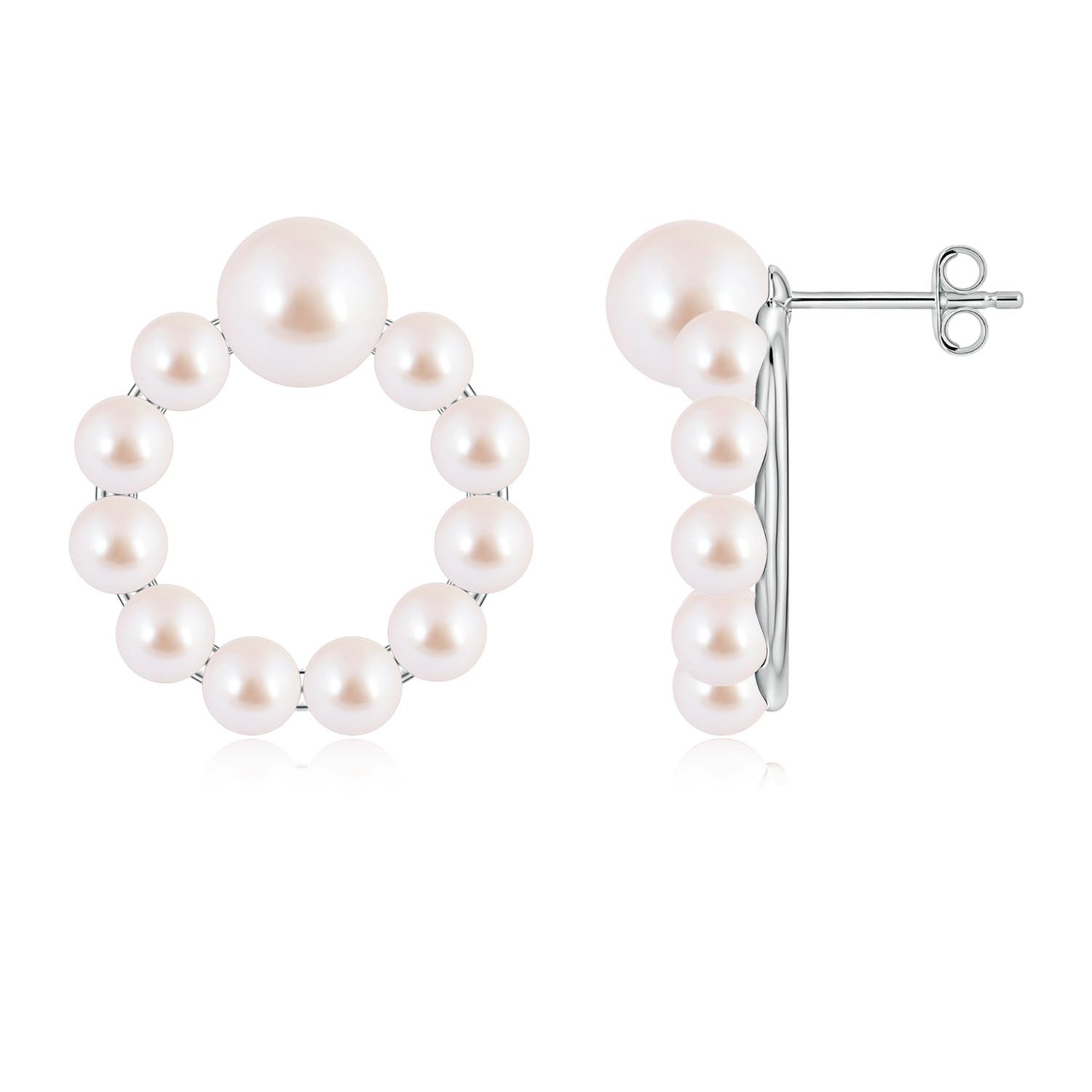 7mm AAA Akoya Pearl Open Circle Stud Earrings in 18K White Gold