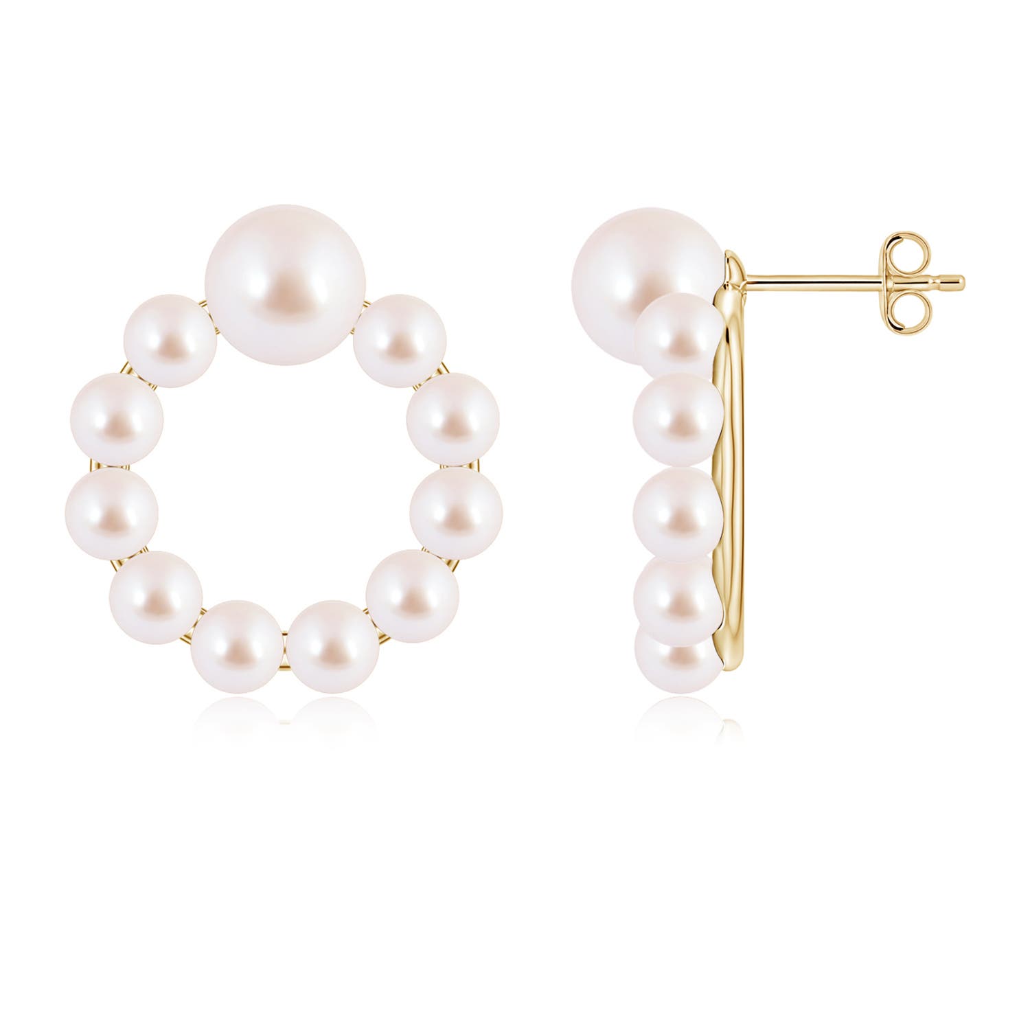 7mm AAA Akoya Pearl Open Circle Stud Earrings in Yellow Gold