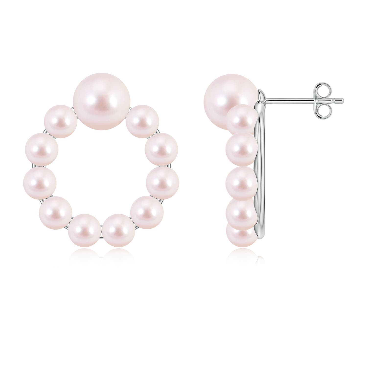 7mm AAAA Akoya Pearl Open Circle Stud Earrings in White Gold