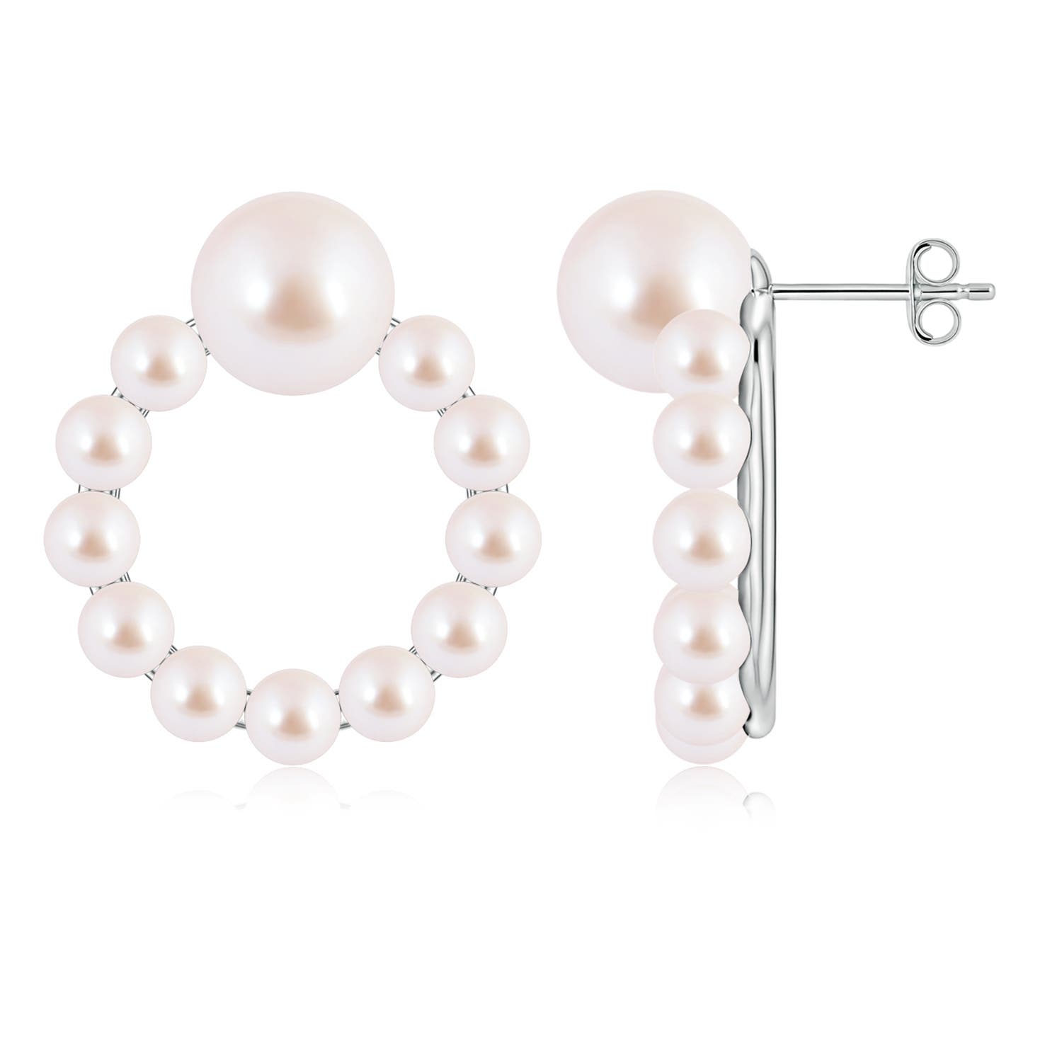 8mm AAA Akoya Pearl Open Circle Stud Earrings in White Gold