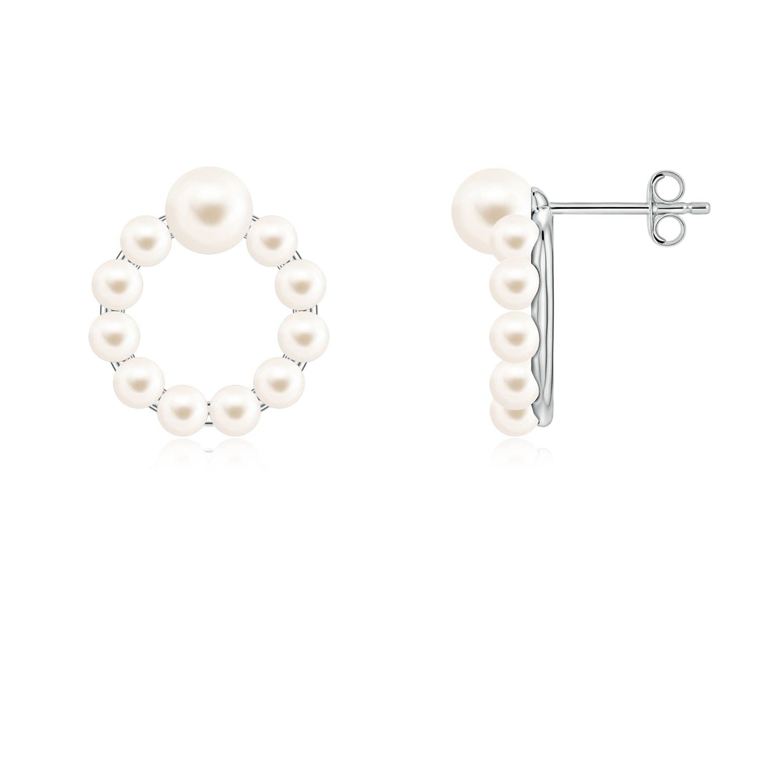 5mm AAA Freshwater Pearl Open Circle Stud Earrings in White Gold