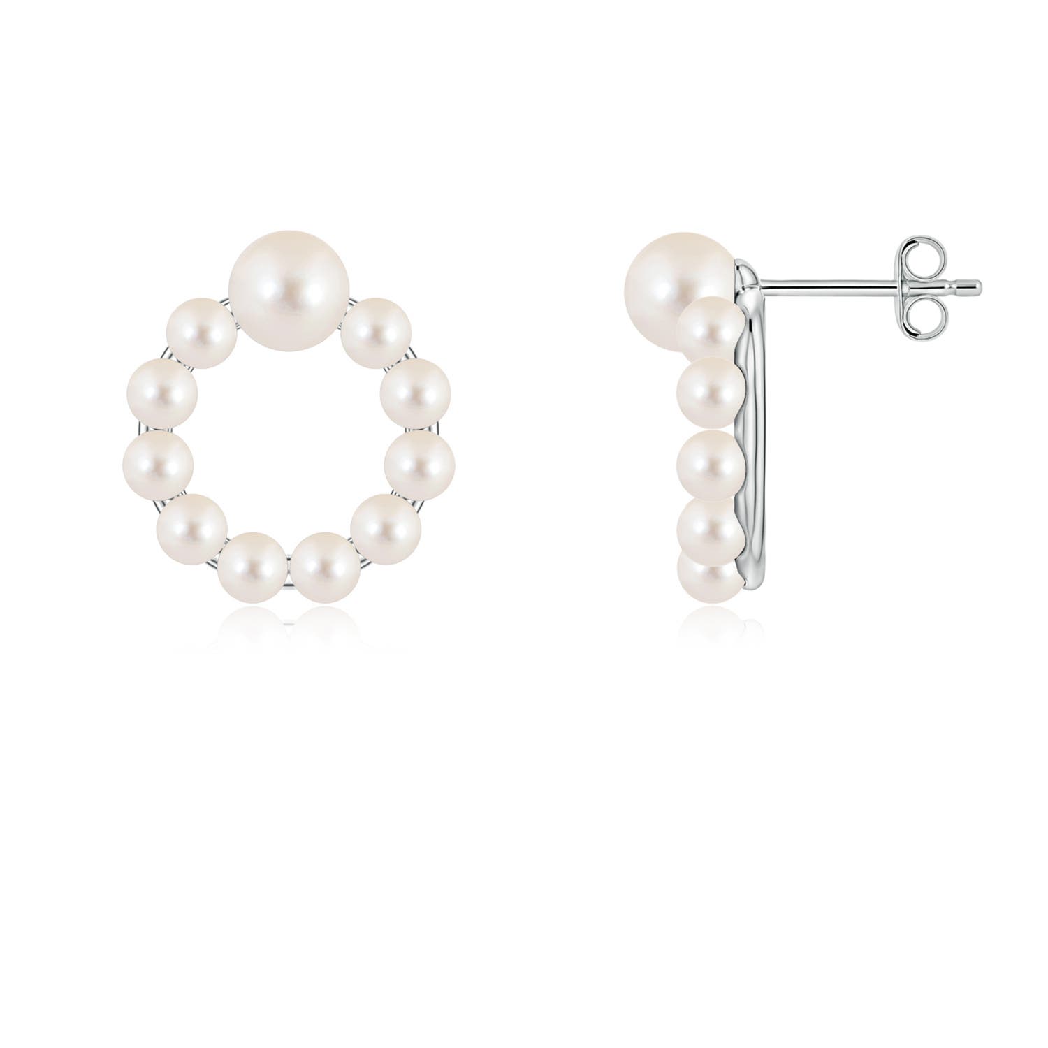 5mm AAAA Freshwater Pearl Open Circle Stud Earrings in White Gold