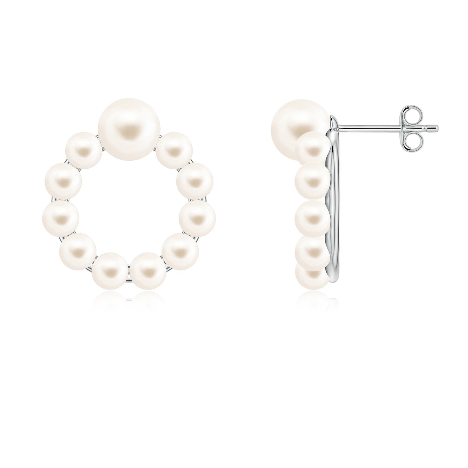 6mm AAA Freshwater Pearl Open Circle Stud Earrings in 18CT White Gold