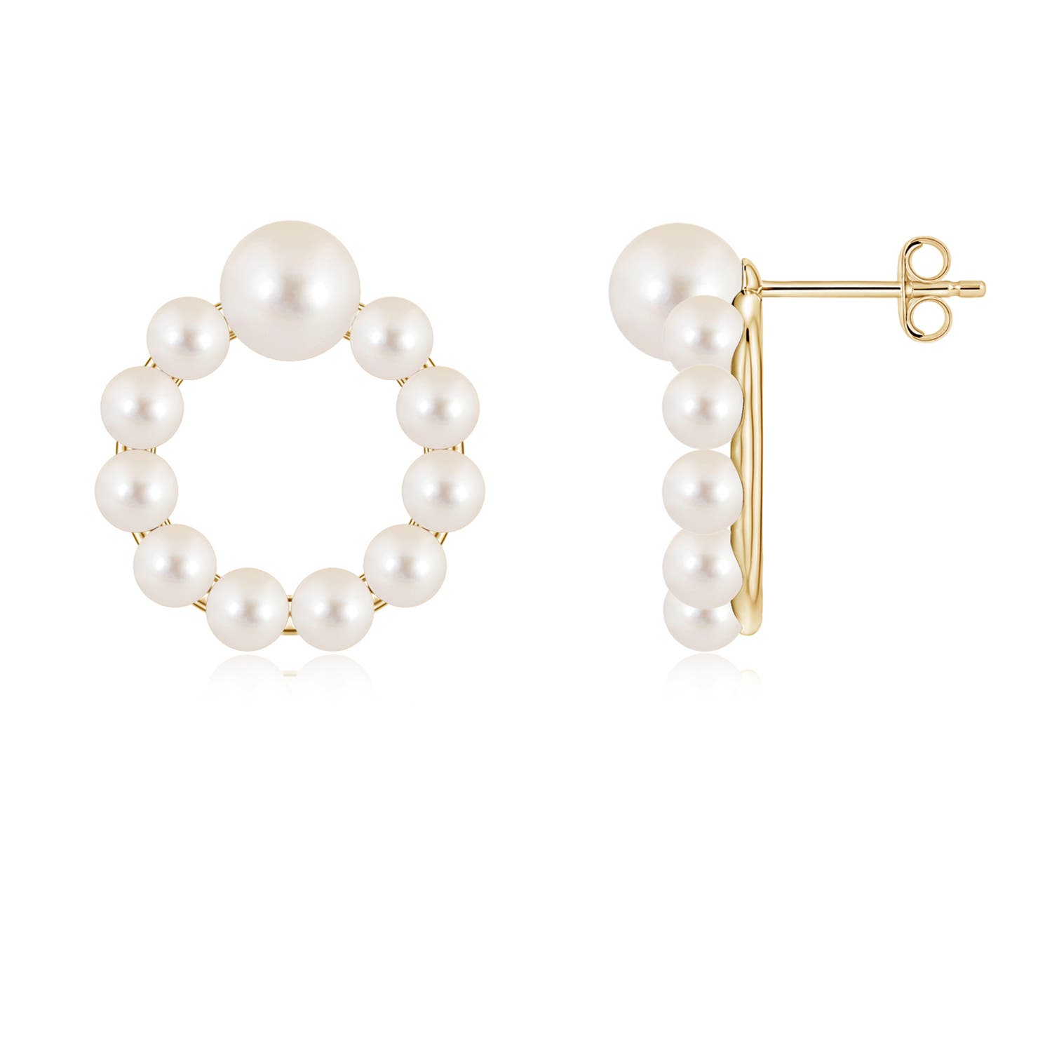 6mm AAAA Freshwater Pearl Open Circle Stud Earrings in 18CT Yellow Gold