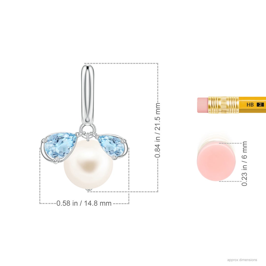 8mm AAA Freshwater Pearl and Pear Aquamarine Huggie Hoop Drop Earrings in White Gold - ruler