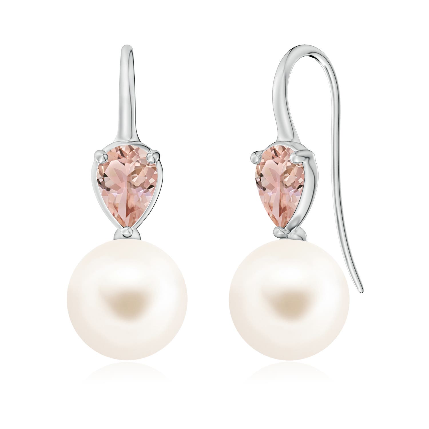 10mm AAA Freshwater Pearl and Pear Morganite Ear Wire Earrings in White Gold