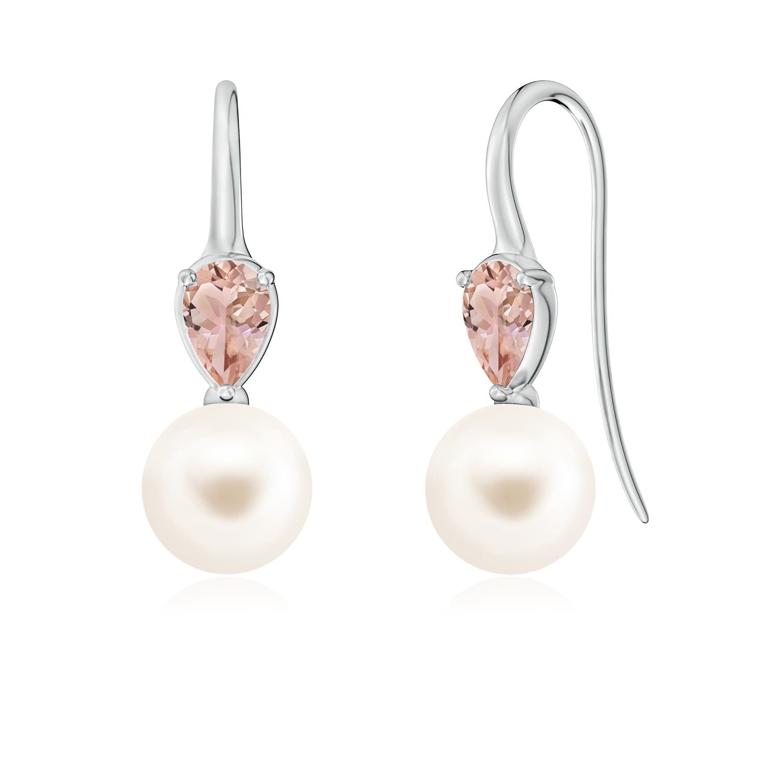 8mm AAA Freshwater Pearl and Pear Morganite Ear Wire Earrings in White Gold