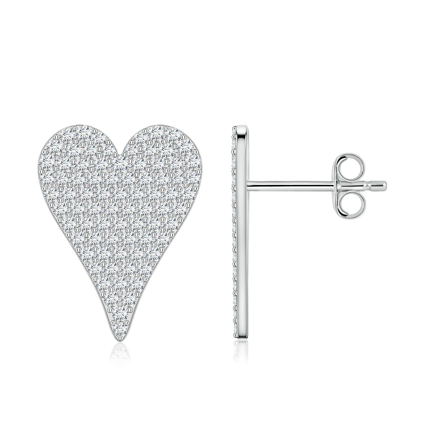 0.95mm GVS2 Pavé Diamond Elongated Heart Stud Earrings in White Gold