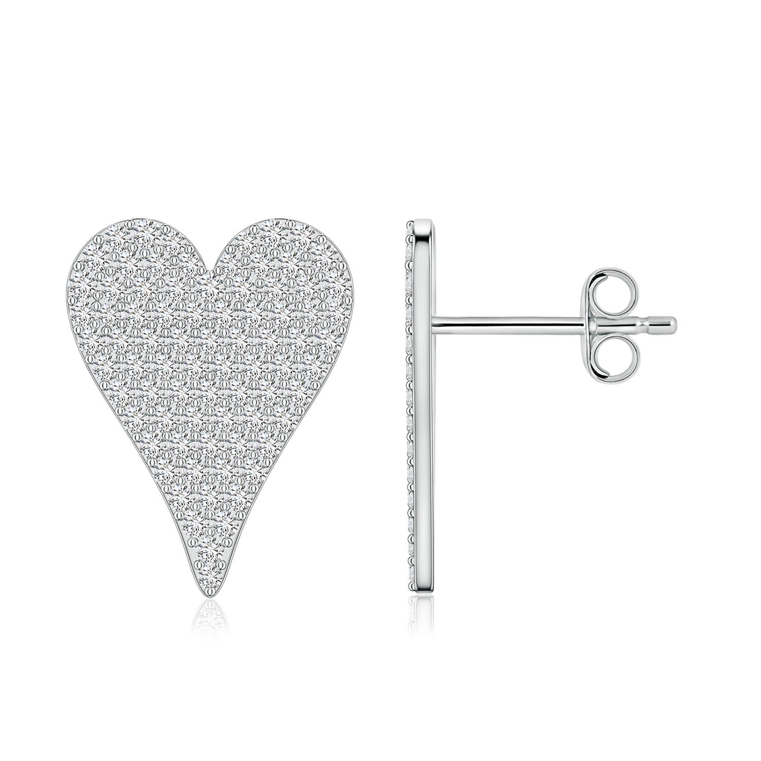 0.95mm HSI2 Pavé Diamond Elongated Heart Stud Earrings in White Gold