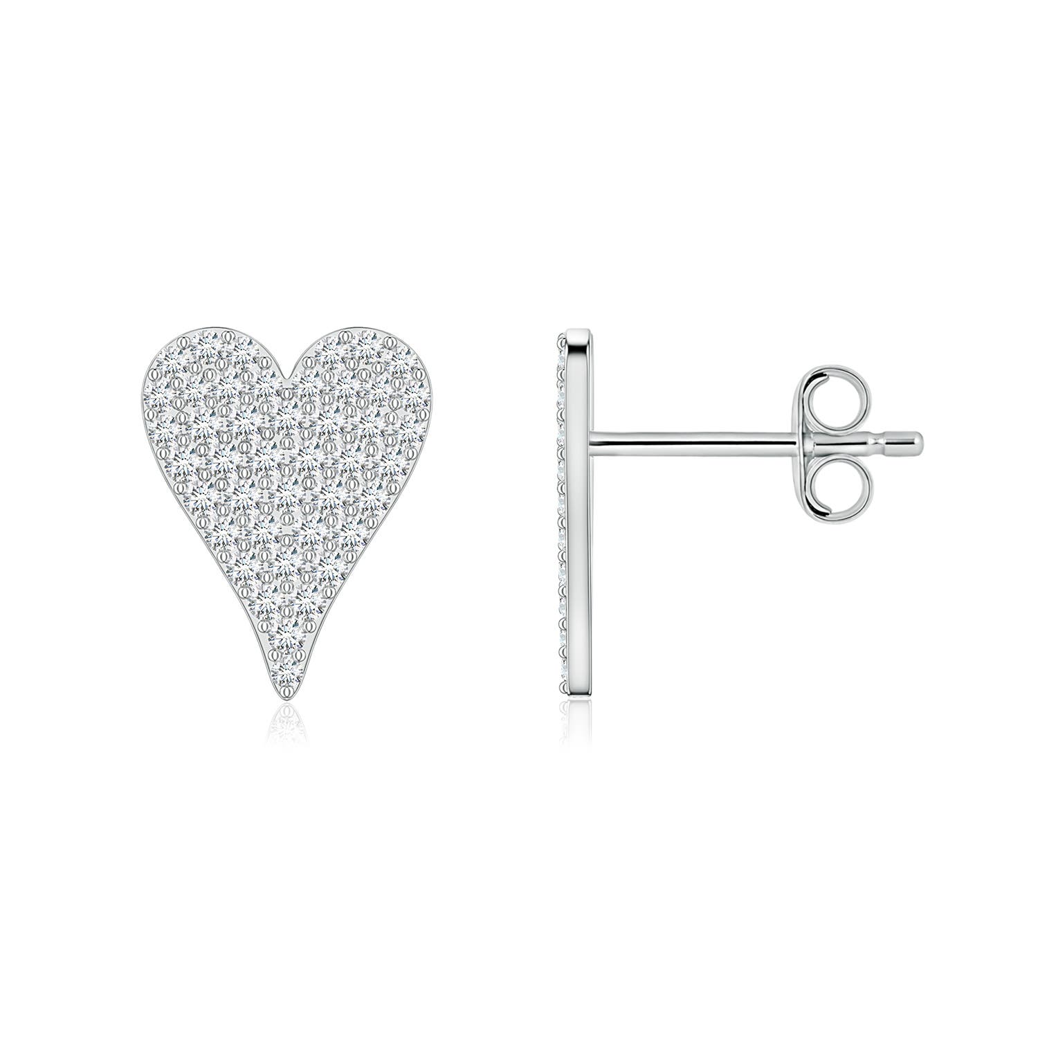 0.9mm GVS2 Pavé Diamond Elongated Heart Stud Earrings in 18K White Gold