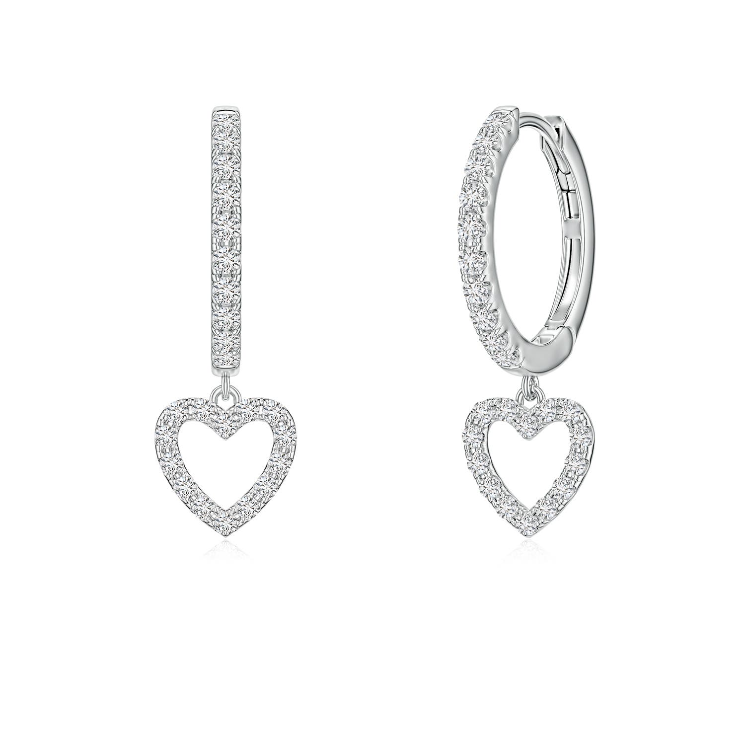 1.1mm HSI2 U-Pavé Diamond Open Heart Hoop Dangle Earrings in 18K White Gold