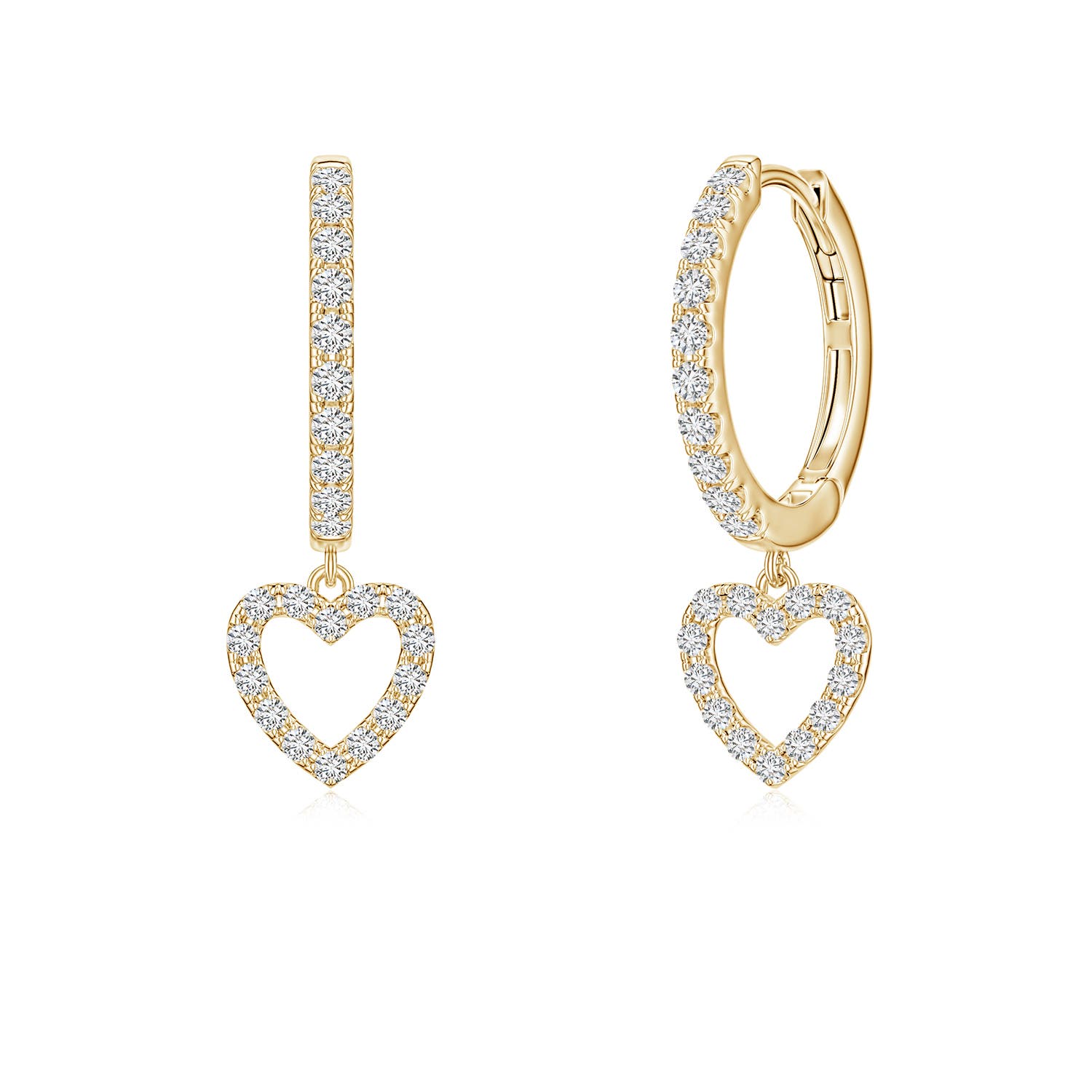 1.1mm HSI2 U-Pavé Diamond Open Heart Hoop Dangle Earrings in 18K Yellow Gold