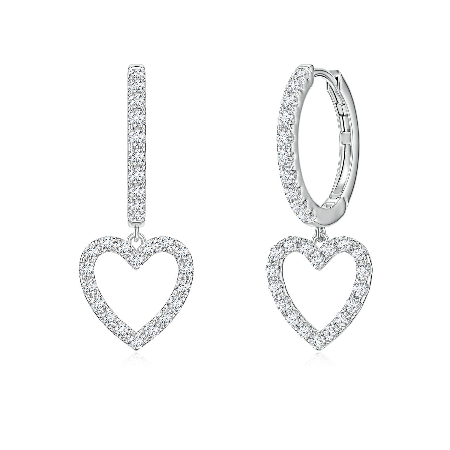 1.2mm GVS2 U-Pavé Diamond Open Heart Hoop Dangle Earrings in P950 Platinum