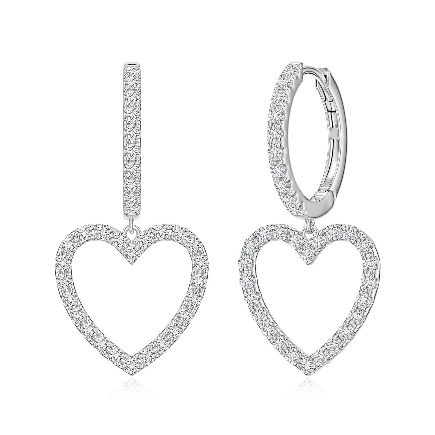 1.3mm HSI2 U-Pavé Diamond Open Heart Hoop Dangle Earrings in 18CT White Gold