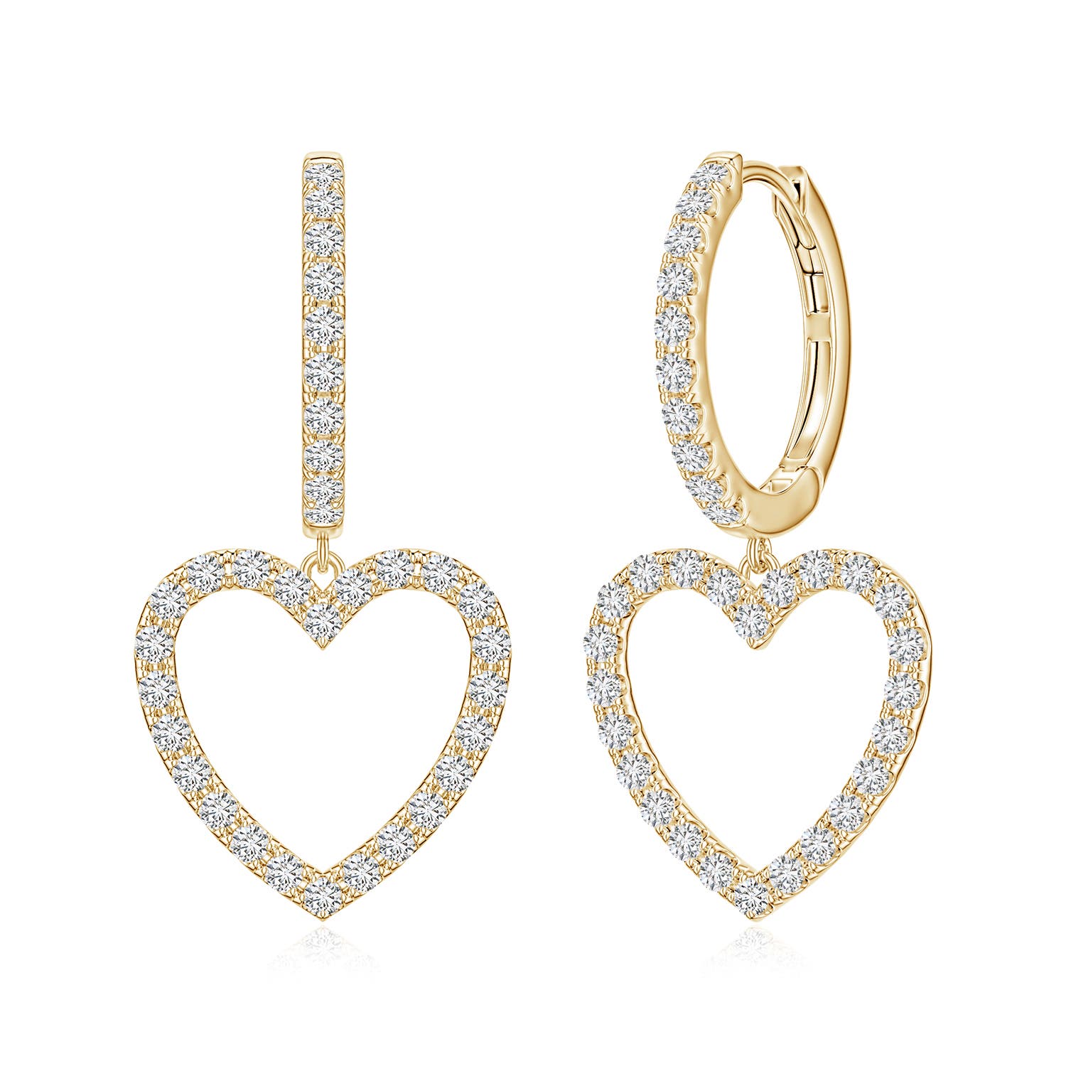 1.3mm HSI2 U-Pavé Diamond Open Heart Hoop Dangle Earrings in Yellow Gold