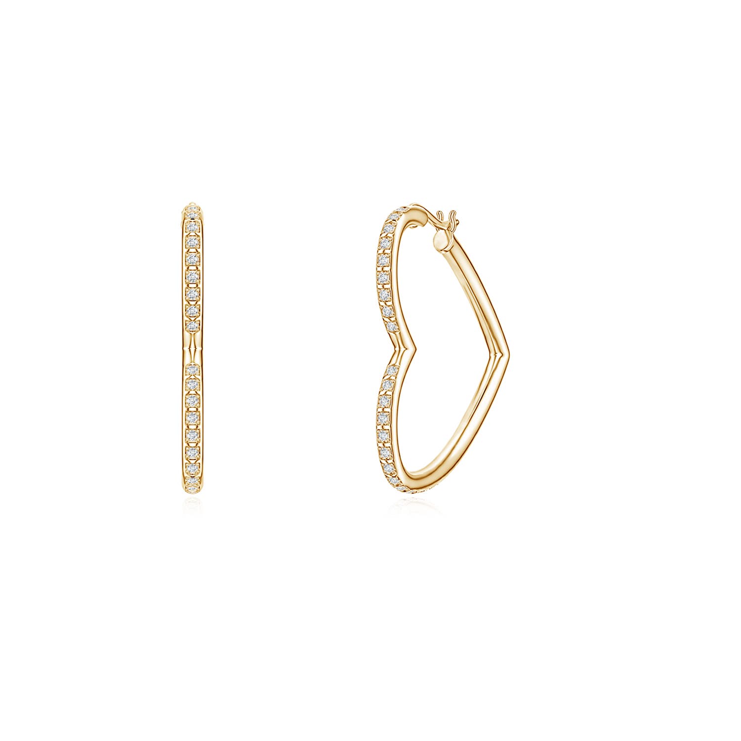 0.9mm GVS2 Pavé Diamond Open Heart Hoop Earrings in Yellow Gold