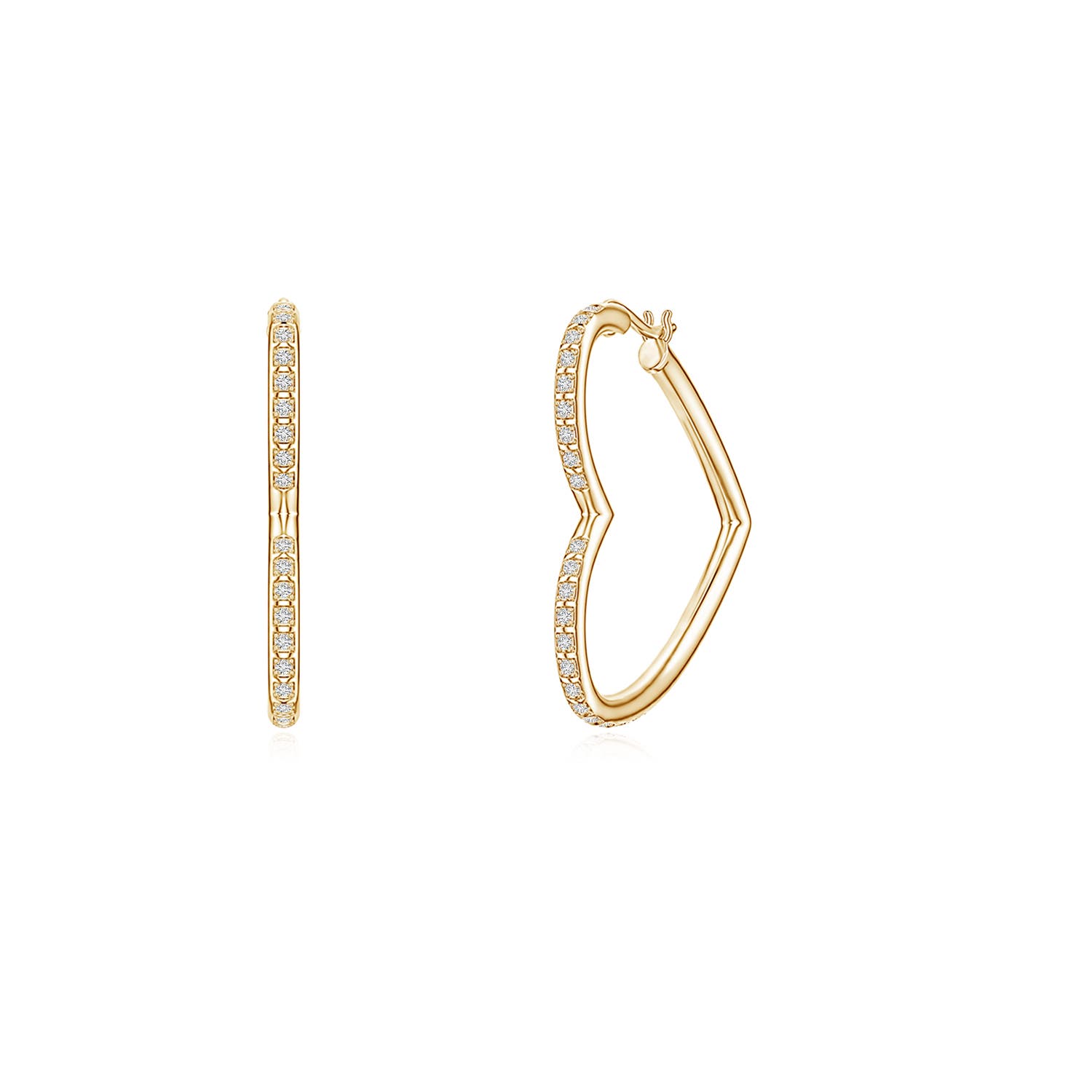 0.9mm HSI2 Pavé Diamond Open Heart Hoop Earrings in Yellow Gold