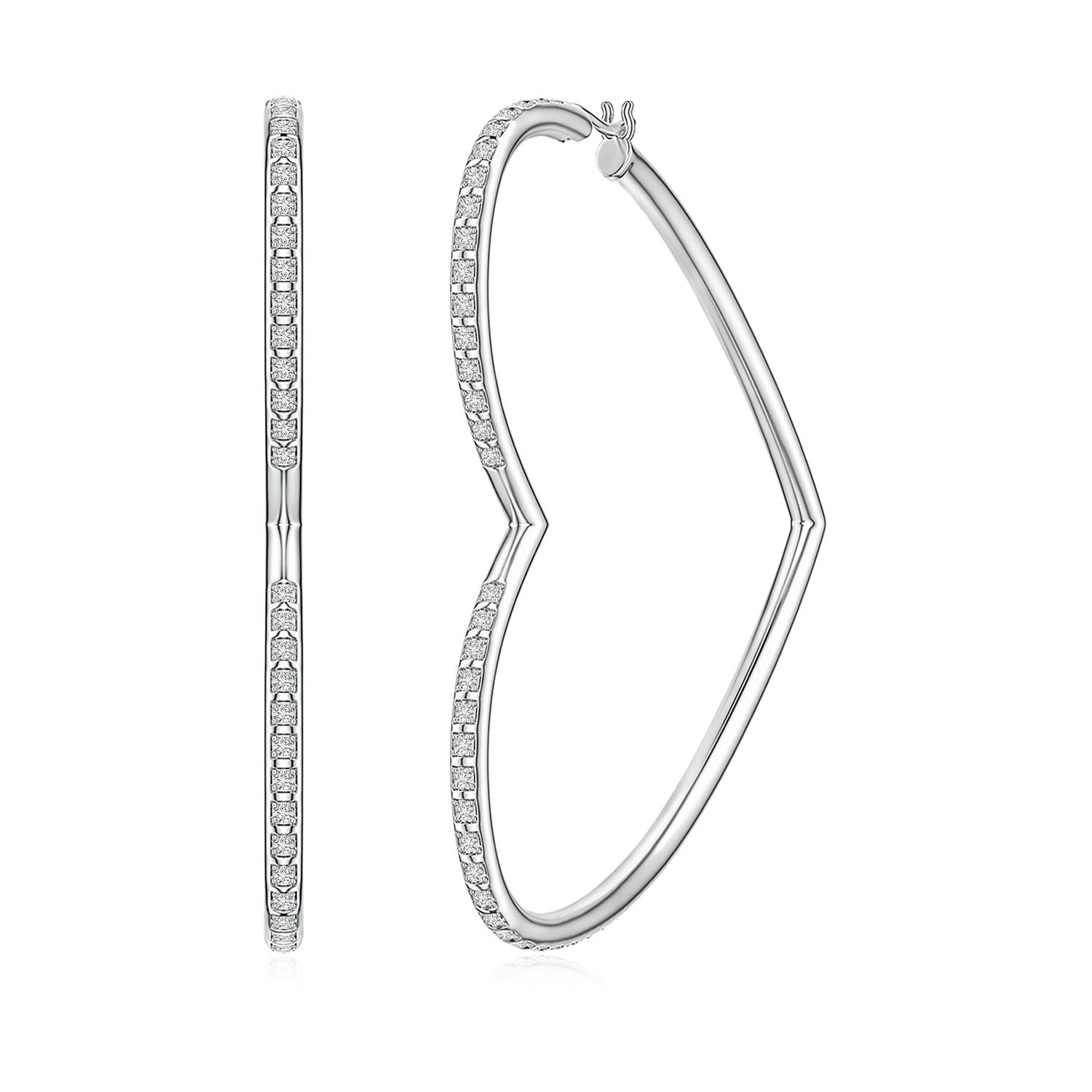 1.1mm HSI2 Pavé Diamond Open Heart Hoop Earrings in White Gold