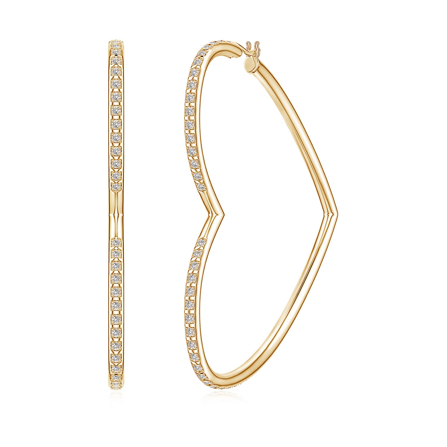 1.1mm IJI1I2 Pavé Diamond Open Heart Hoop Earrings in 18K Yellow Gold