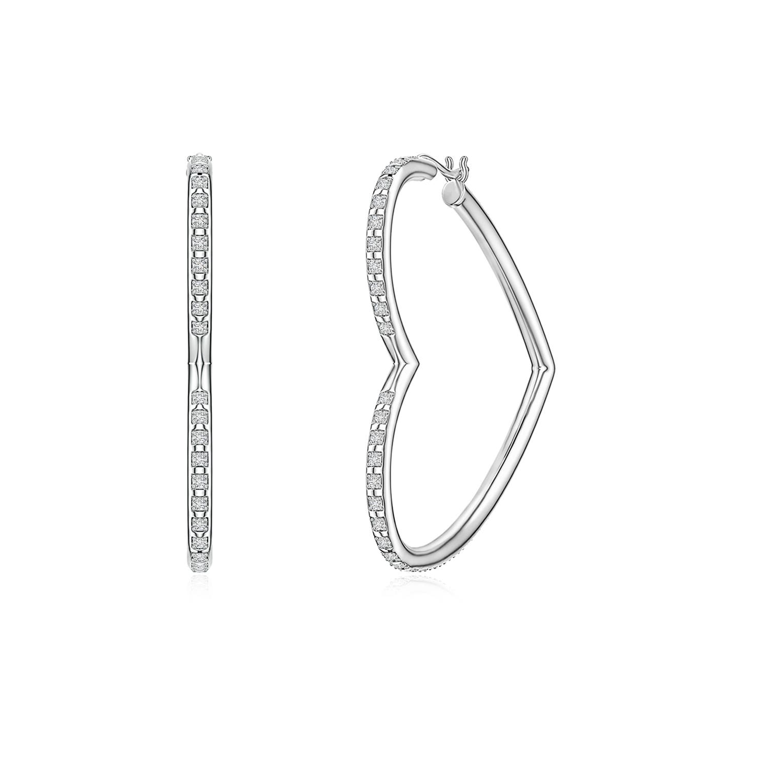 1mm HSI2 Pavé Diamond Open Heart Hoop Earrings in 18K White Gold