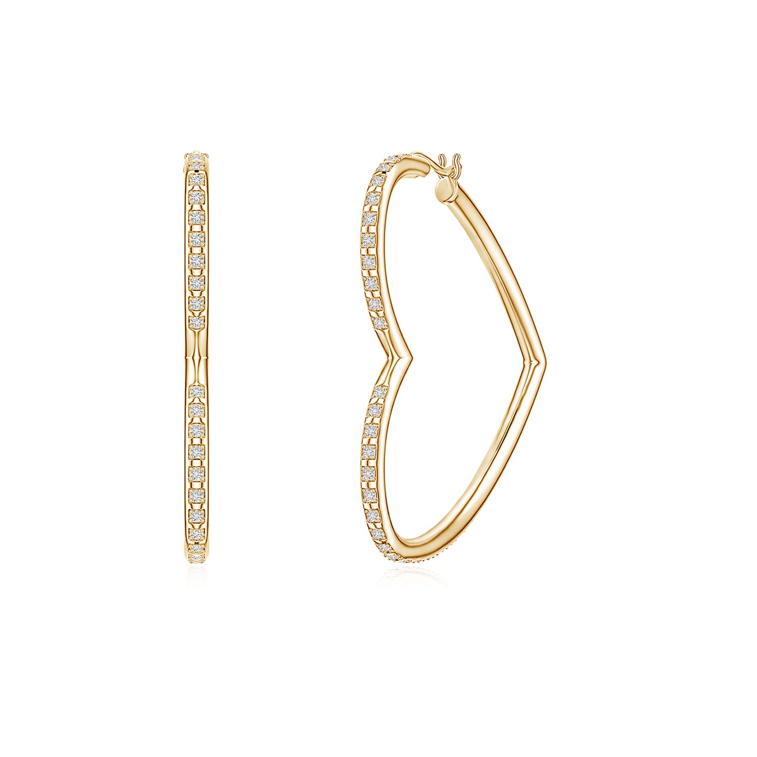 1mm HSI2 Pavé Diamond Open Heart Hoop Earrings in Yellow Gold