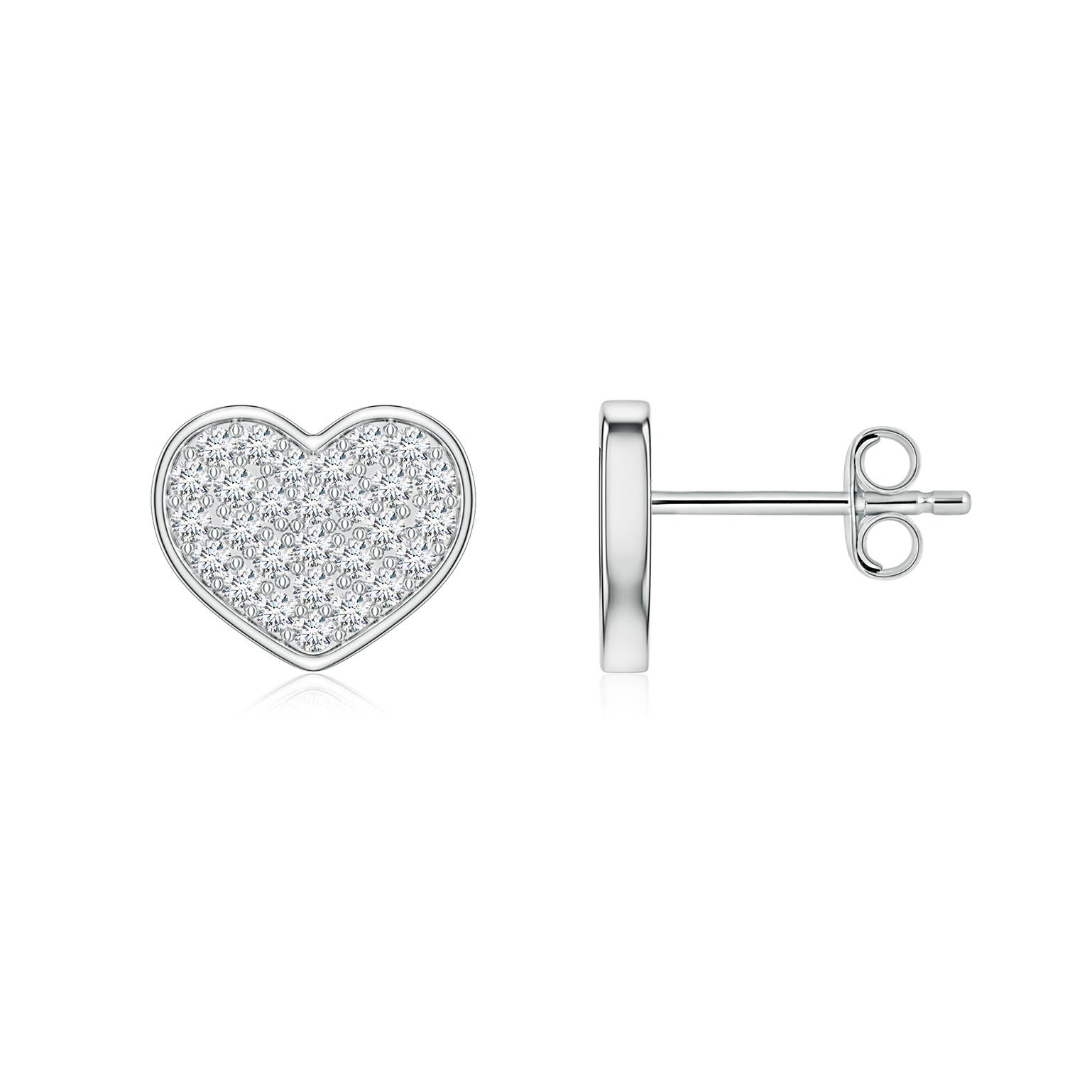 1.1mm GVS2 Pavé Diamond Heart Stud Earrings in 18K White Gold