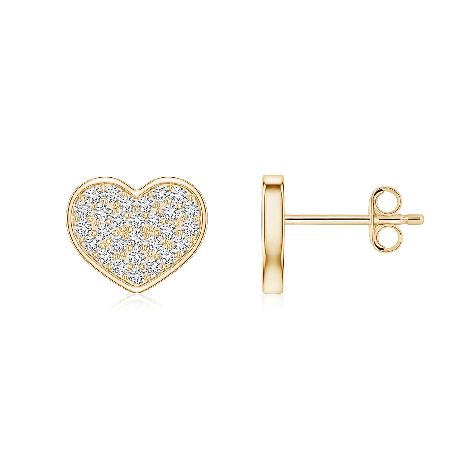 1.1mm HSI2 Pavé Diamond Heart Stud Earrings in Yellow Gold