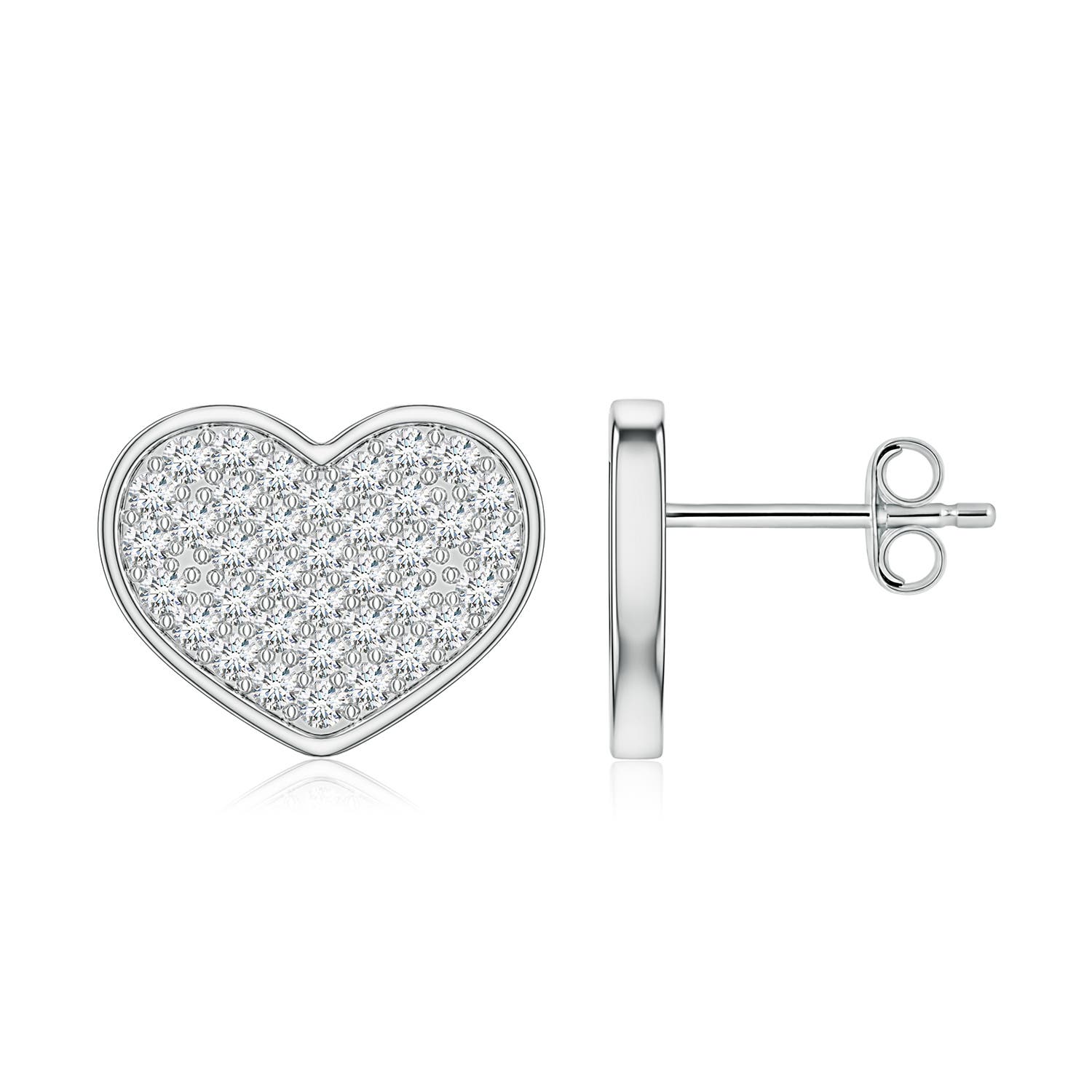 1.3mm GVS2 Pavé Diamond Heart Stud Earrings in White Gold