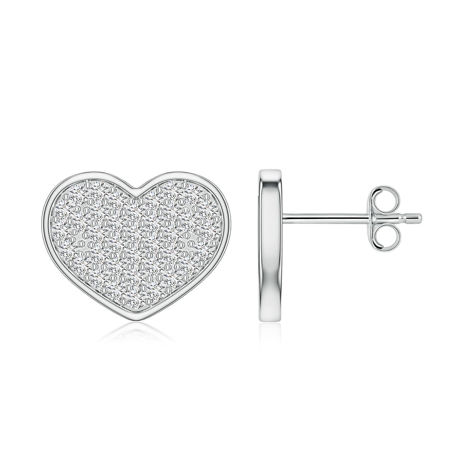1.3mm HSI2 Pavé Diamond Heart Stud Earrings in White Gold