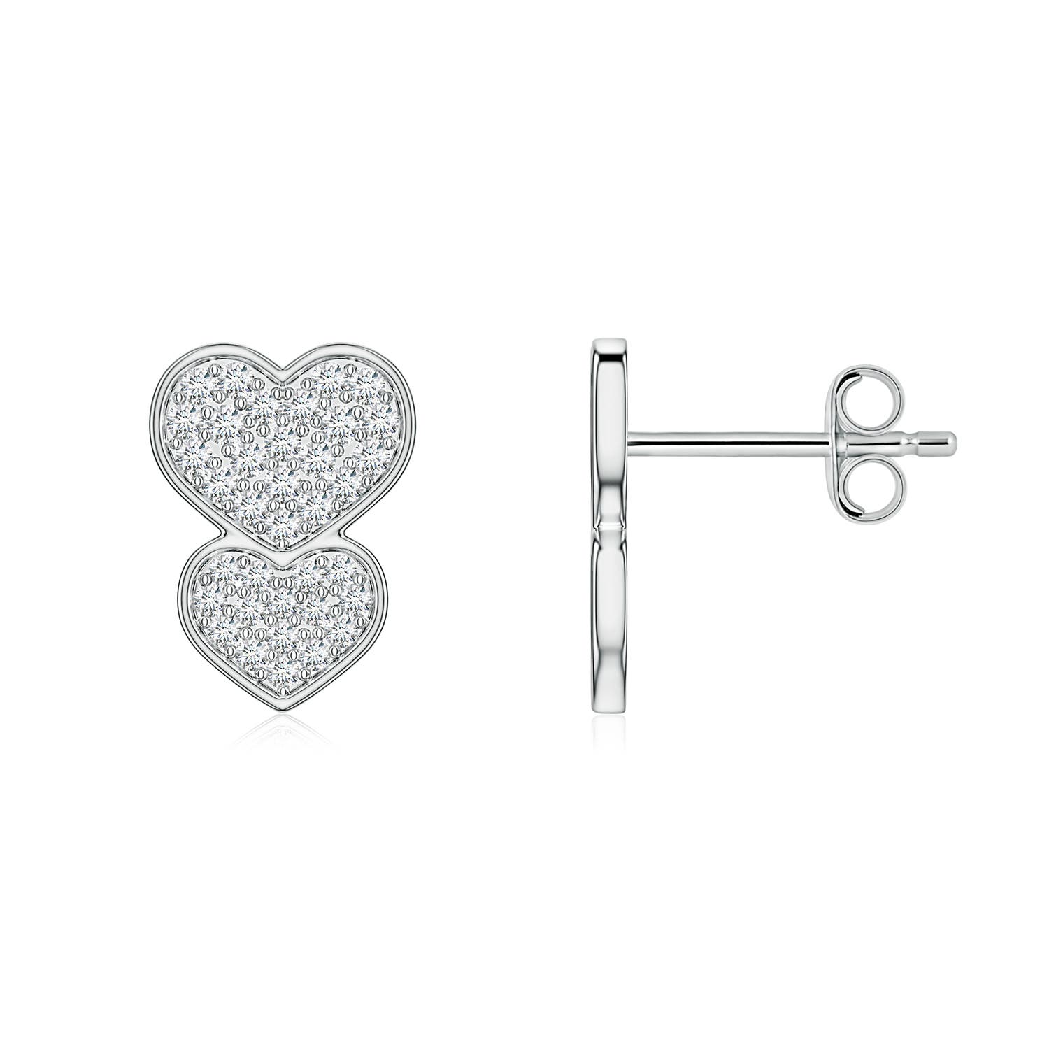 0.9mm GVS2 Pavé Diamond Graduated Double Heart Stud Earrings in White Gold