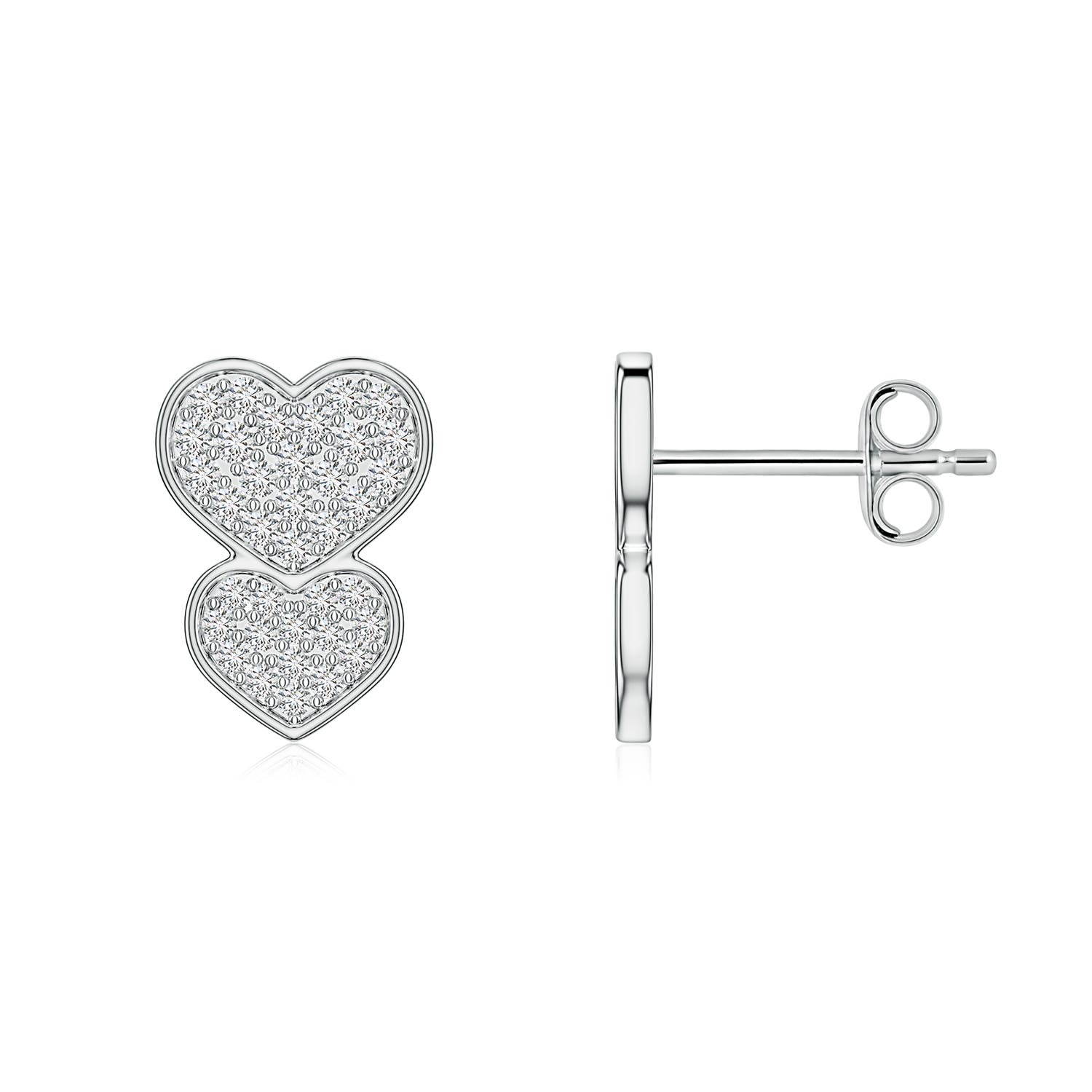 0.9mm HSI2 Pavé Diamond Graduated Double Heart Stud Earrings in S999 Silver