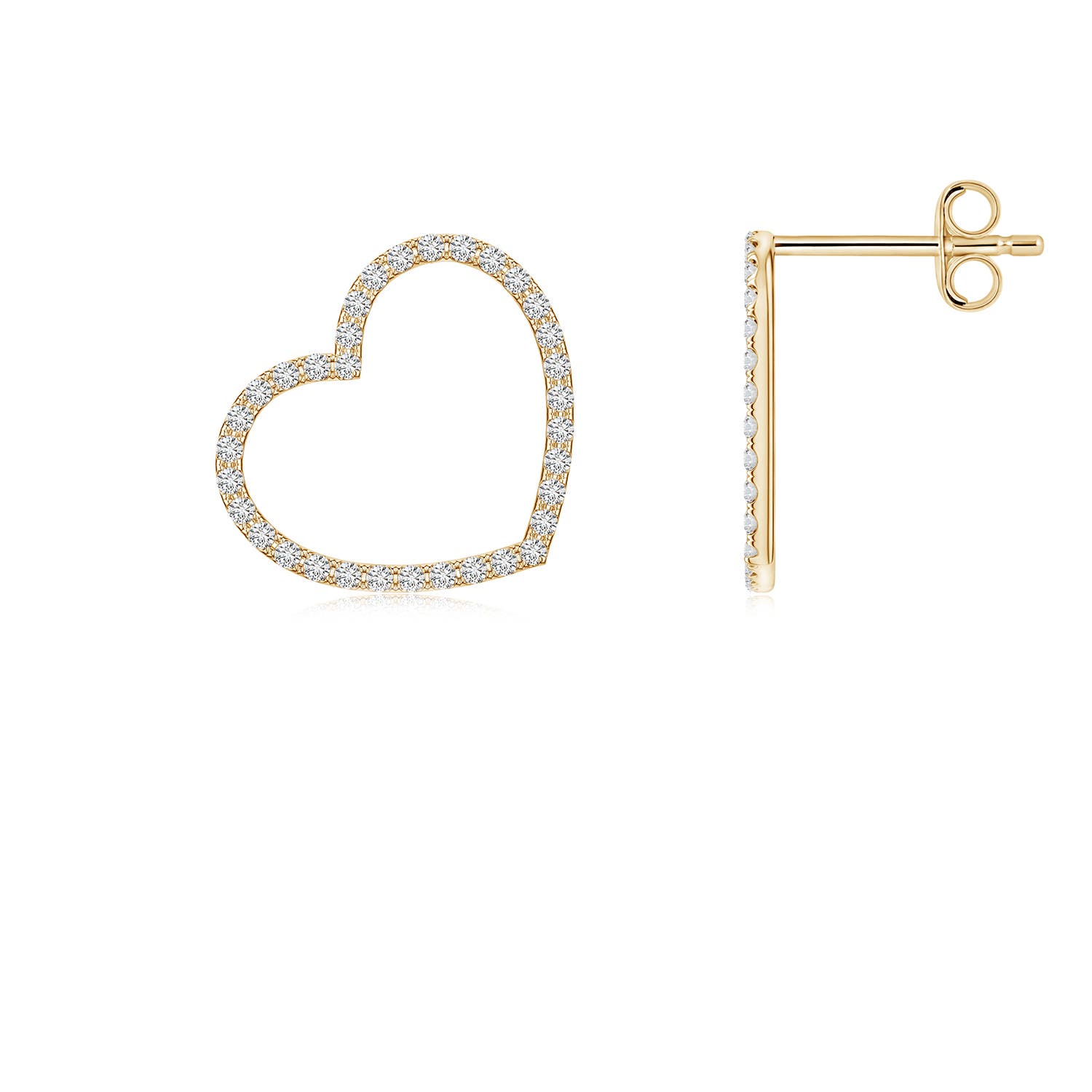 0.9mm HSI2 U-Pavé Diamond Tilted Open Heart Stud Earrings in Yellow Gold