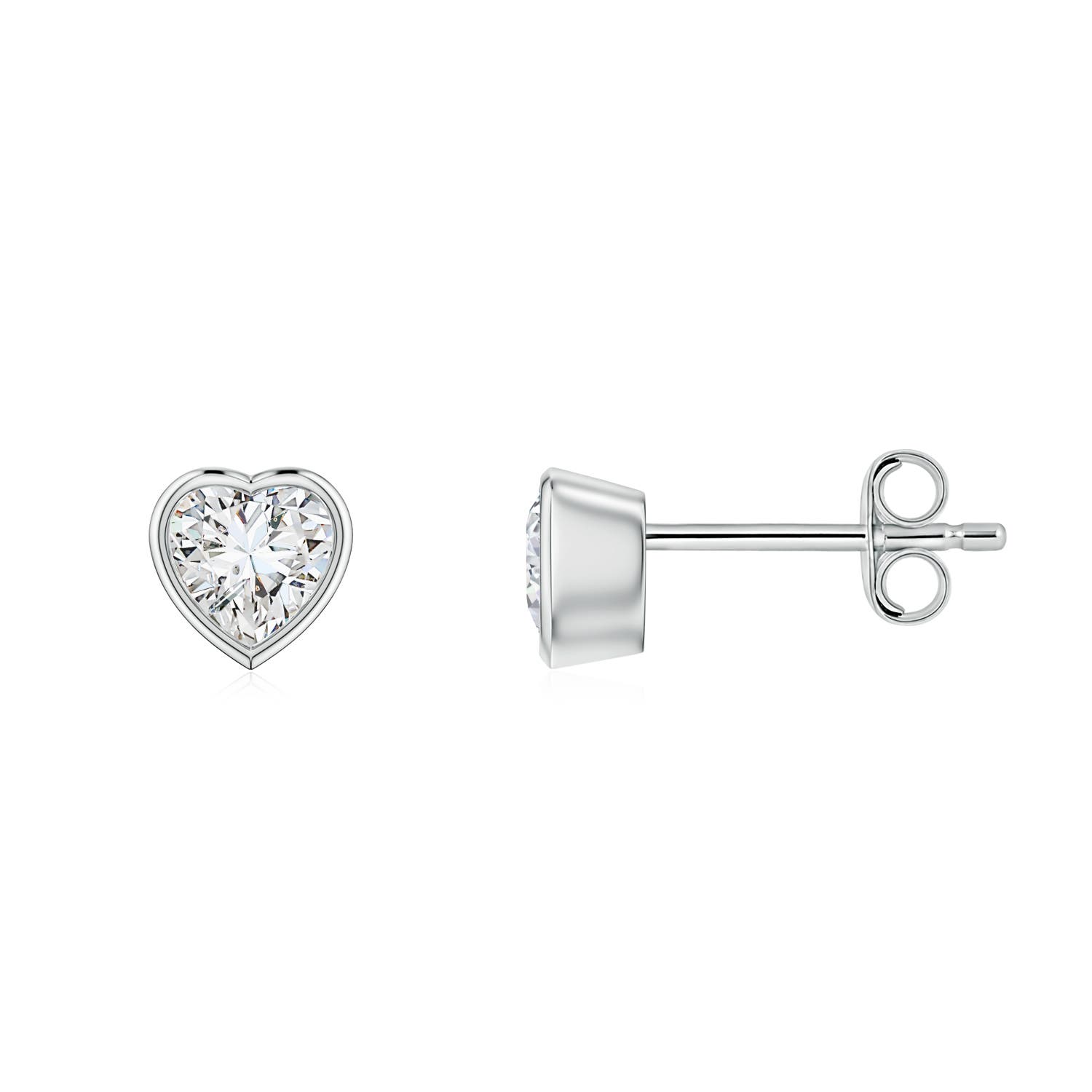 4mm HSI2 Bezel-Set Heart Diamond Solitaire Stud Earrings in S999 Silver