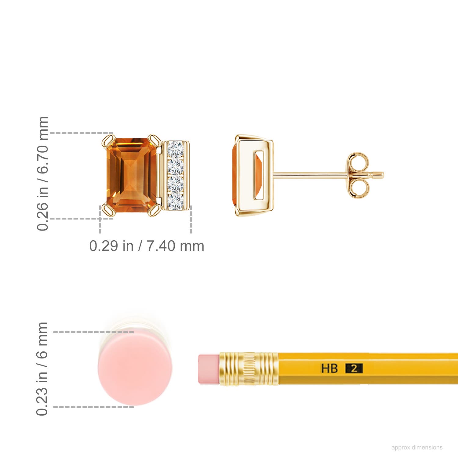6x4mm AAA Lee Harris x Angara Emerald-Cut Citrine Modern Art Deco Inspired Stud Earrings in Yellow Gold - ruler
